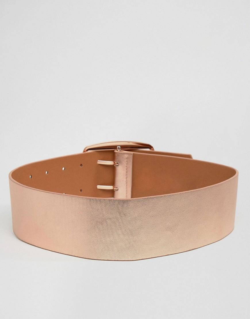 ASOS Rose Gold Wide Buckle Waist Belt in Metallic
