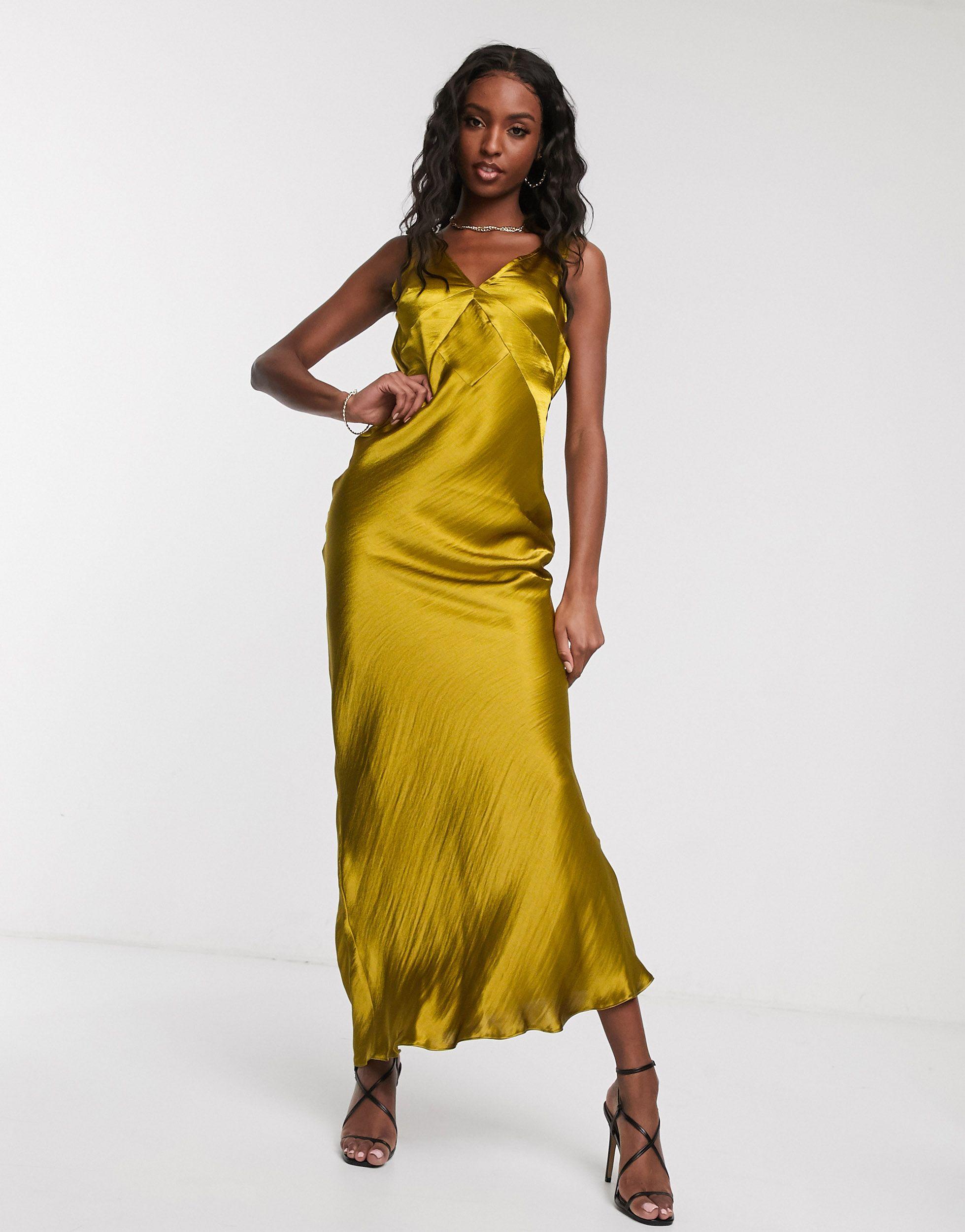 ASOS Asos Design Tall Panelled Satin Maxi Dress With Cowl Back-gold in  Green | Lyst