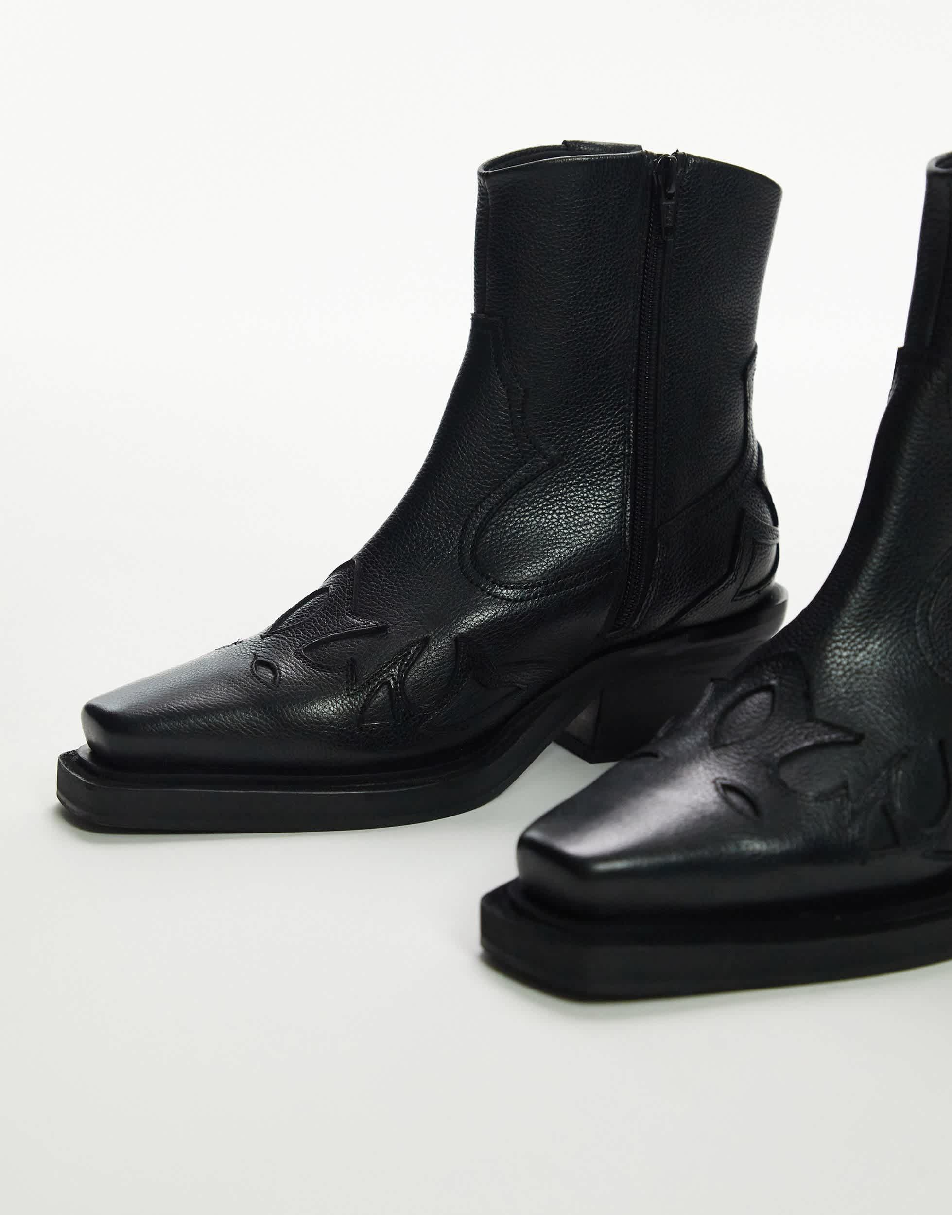 TOPSHOP Lena Leather Western Ankle Boot in Black Lyst