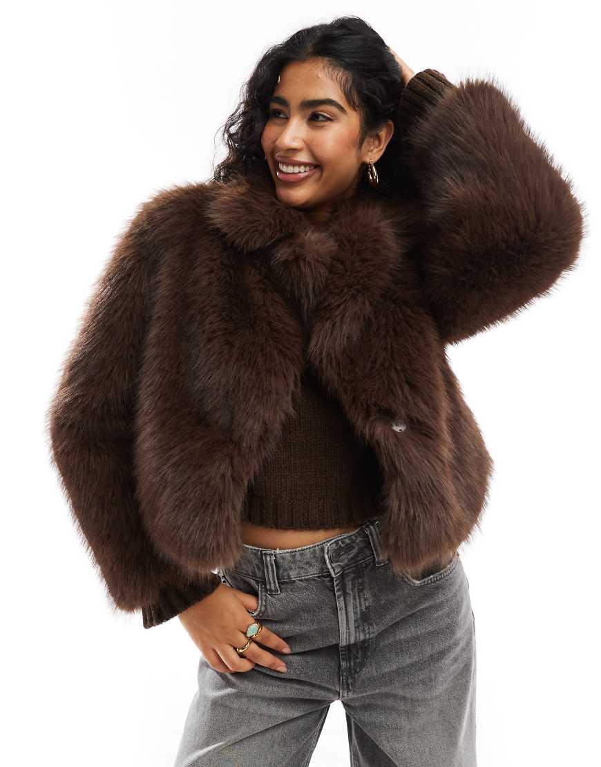 Bershka Faux Fur Jacket in Brown | Lyst UK