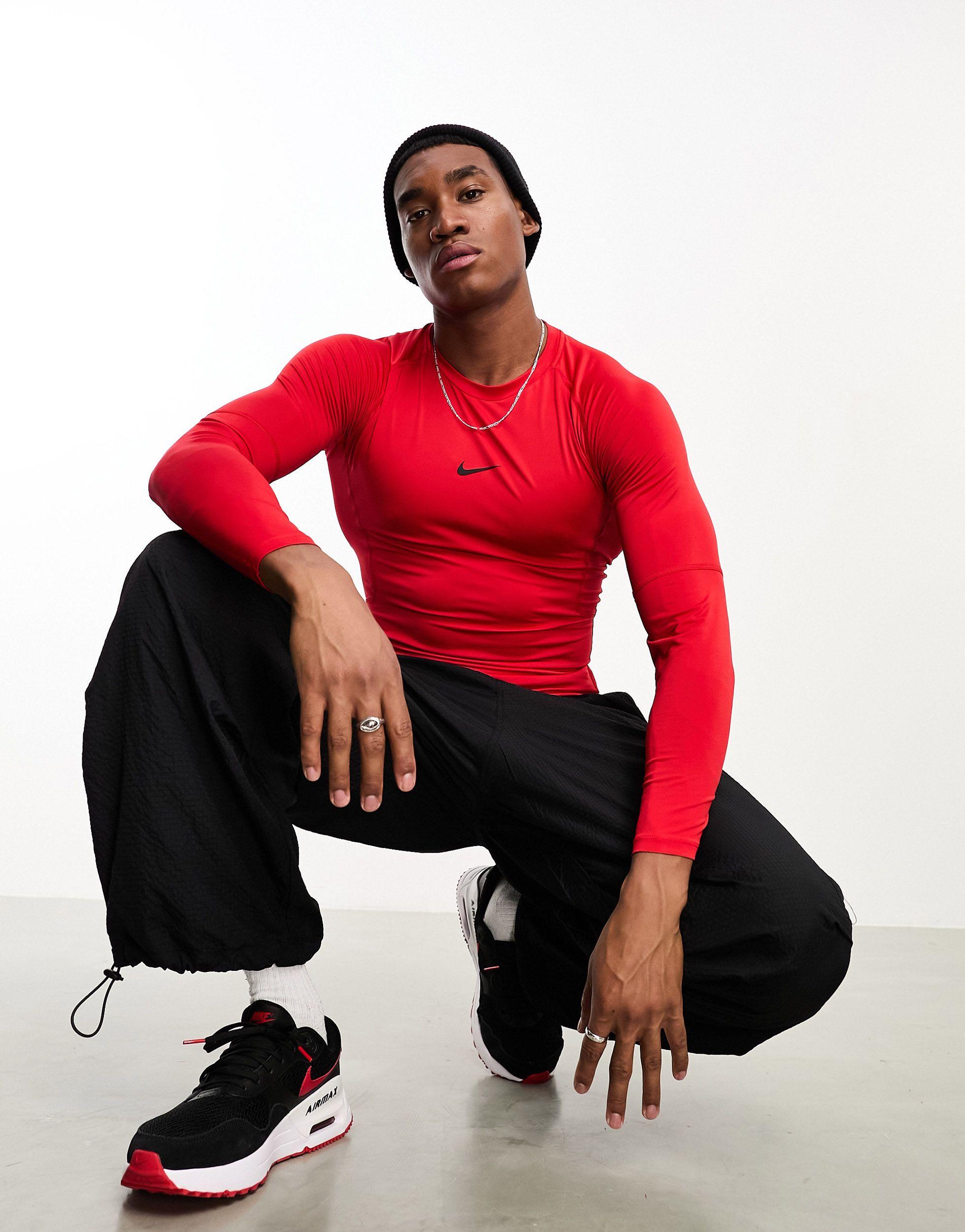 Nike Pro Dri fit Tight Long Sleeve in Red for Men Lyst UK