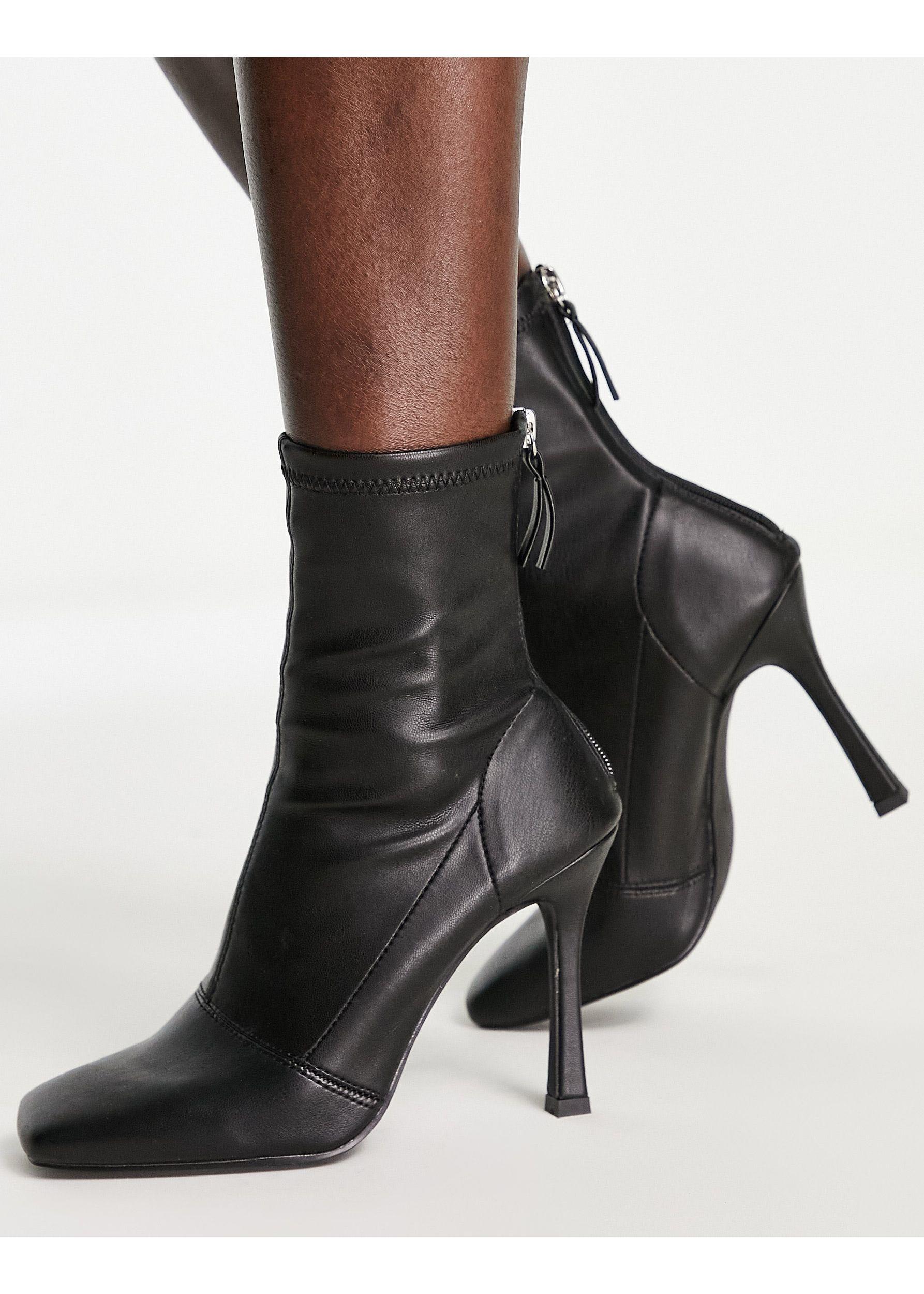 Missguided Heeled Ankle Boots With Square Toe in Black | Lyst