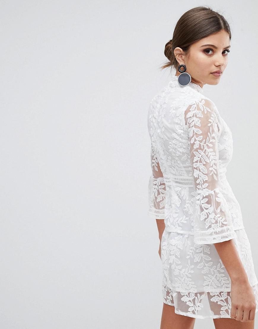 boohoo embroidered mesh tiered lace dress