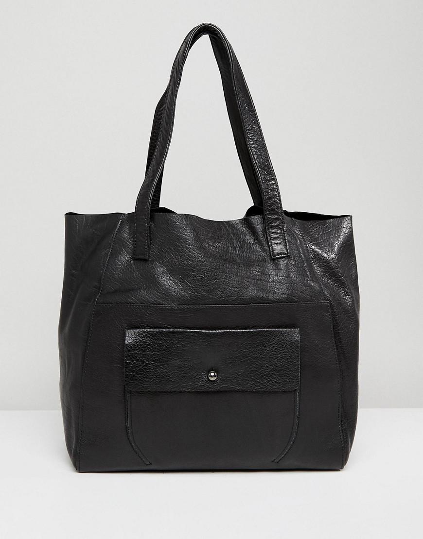 urbancode leather tote bolsa with suede pocket in black