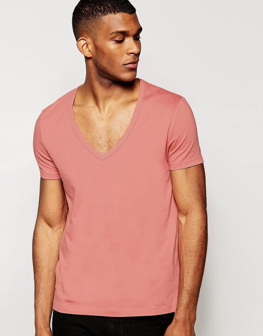ASOS T-shirt With Deep V Neck in Pink for Men - Lyst
