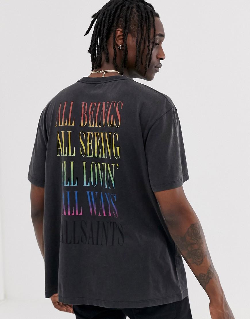 AllSaints Leather T-shirt With Rainbow 