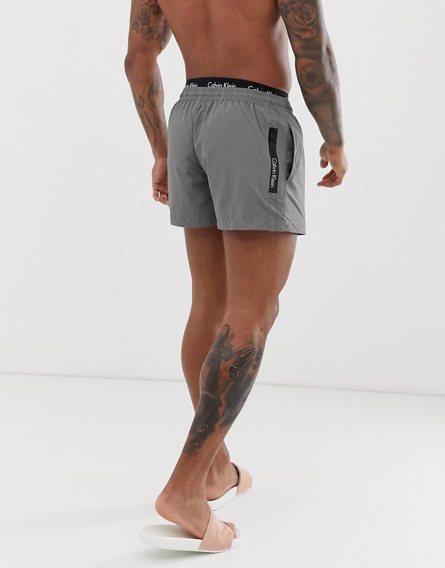 Calvin Klein Short Double Waistband Swim Shorts in Grey for Men | Lyst UK