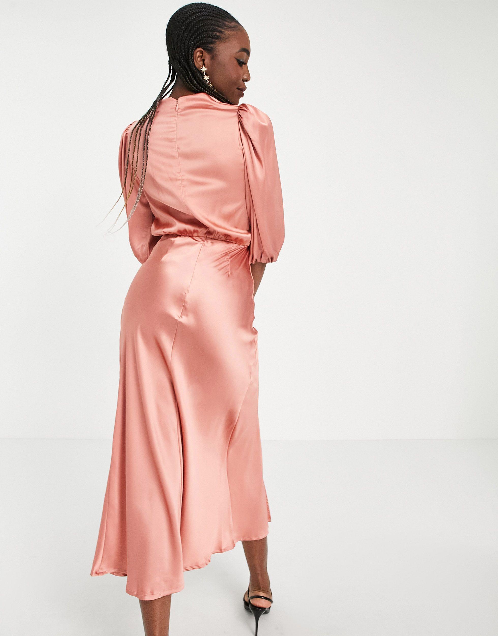 Cowl Neck Satin Midi Tea Dress 