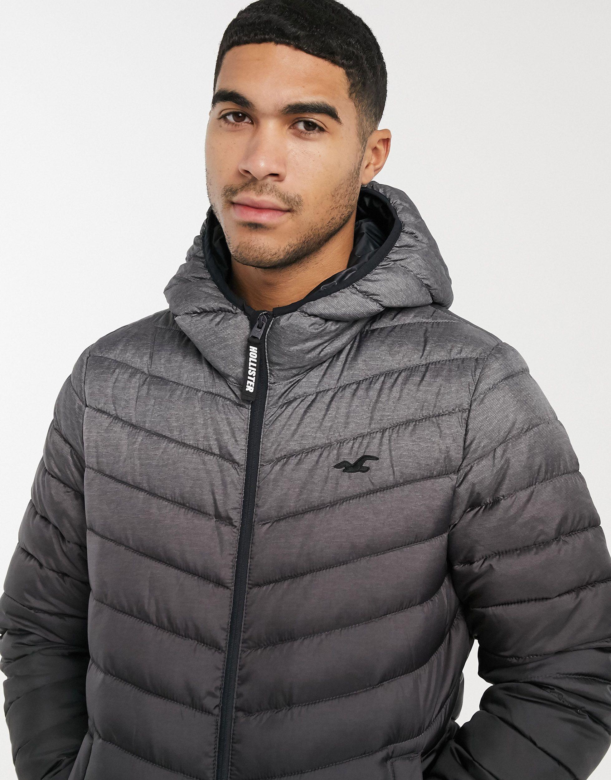 Hollister Lightweight Taped Logo Sleeve Ombre Hooded Puffer Jacket in Gray  for Men