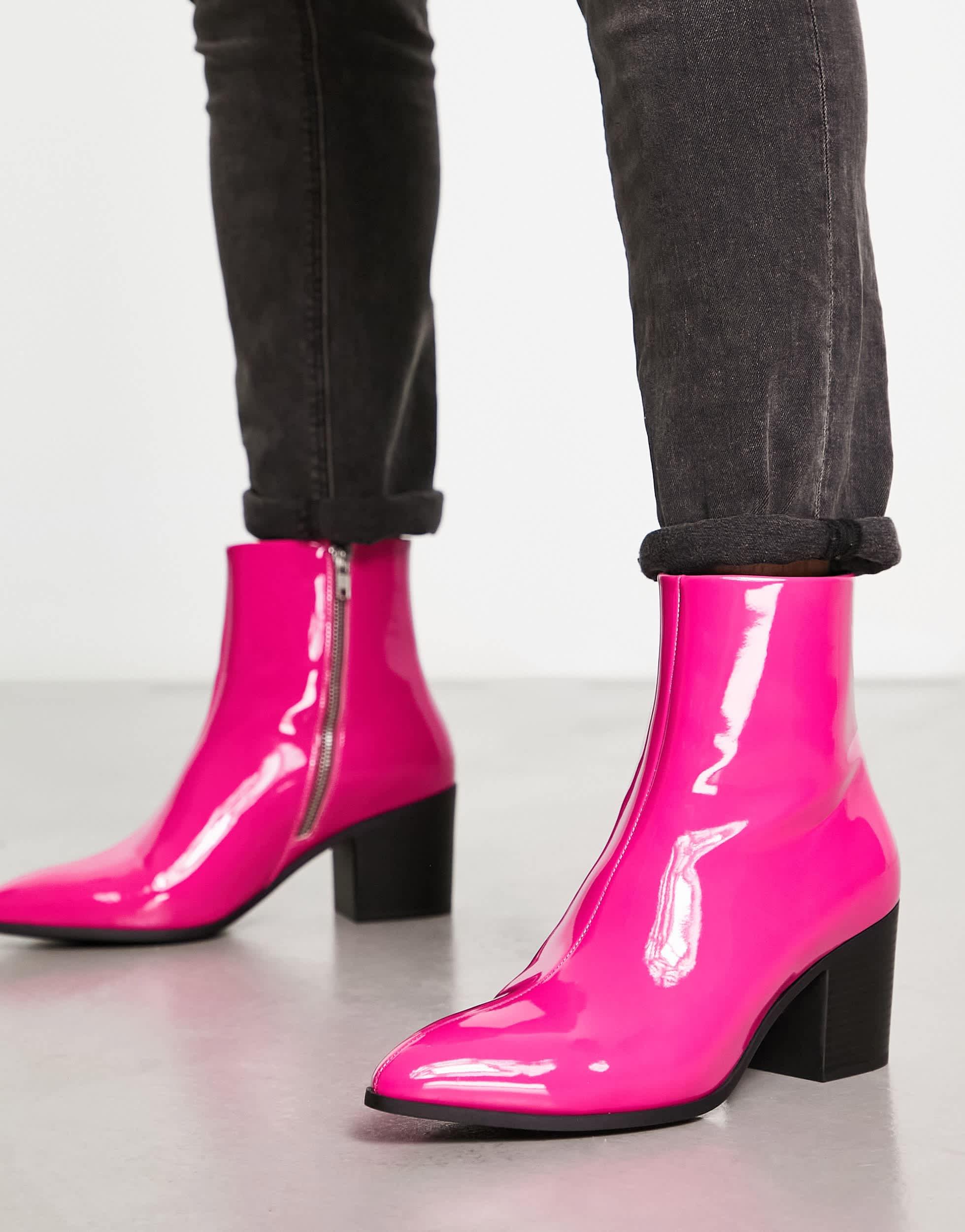NWOB  Design Men’s Size 11 Magenta Colored Patent Leather Heeled Boots ASOS Ankle Boots for Men for Sale | Shop New & Used Men main image 3
