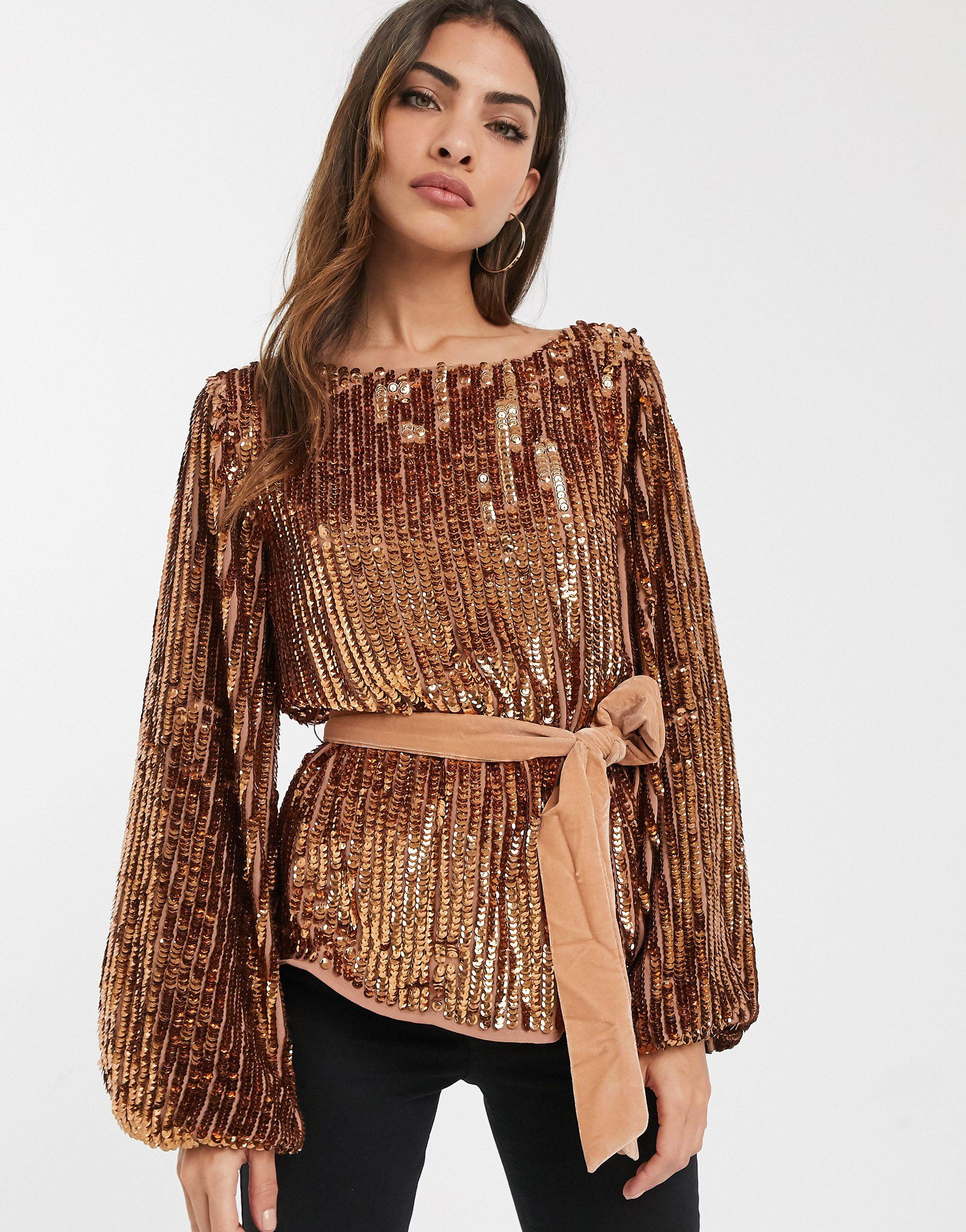 ASOS Synthetic Batwing Sequin Top With ...