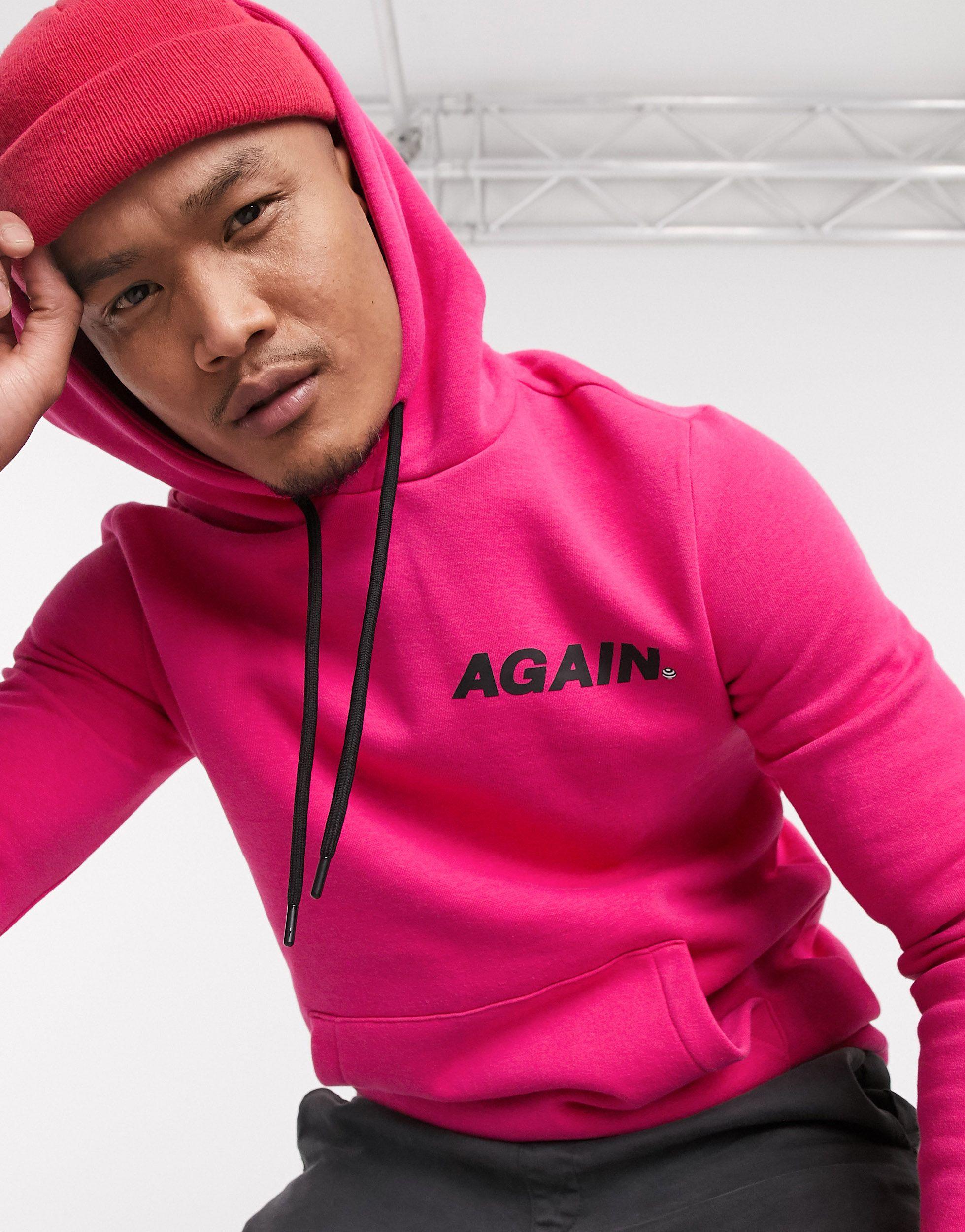 Sudadera con capucha rosa con estampado en la parte posterior y eslogan en  el pecho Bershka de hombre de color Rosa | Lyst