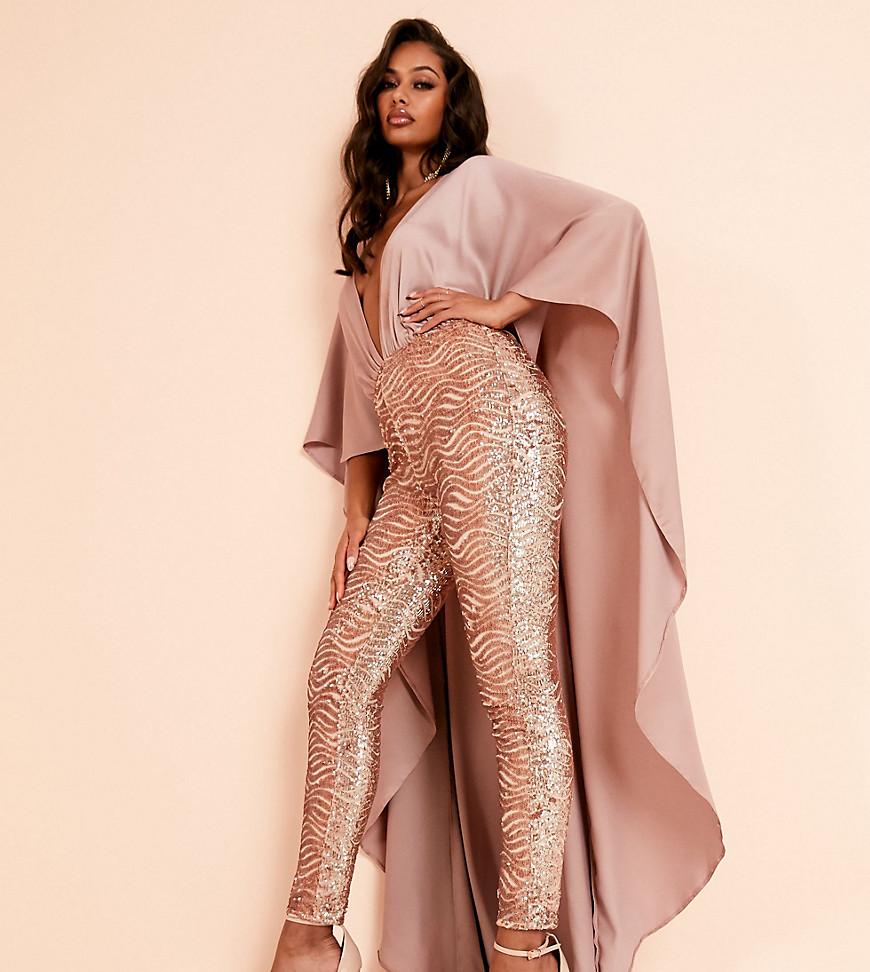 ASOS Luxe Cape Detail Jumpsuit in Pink | Lyst