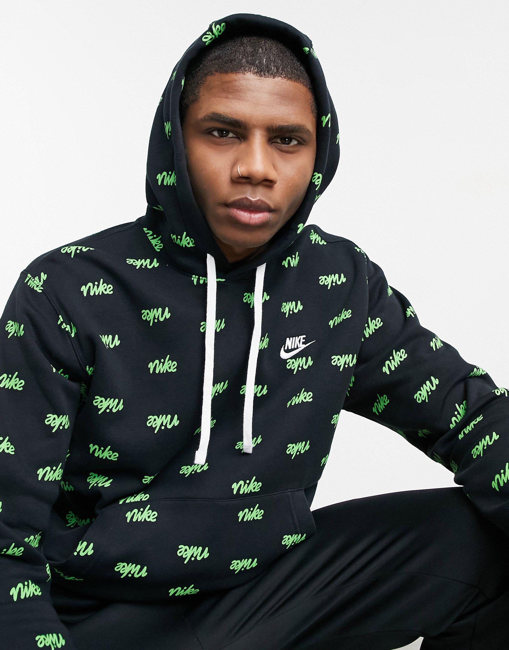 tælle Supermarked Institut Nike Club All Over Script Logo Hoodie in Black for Men | Lyst Australia