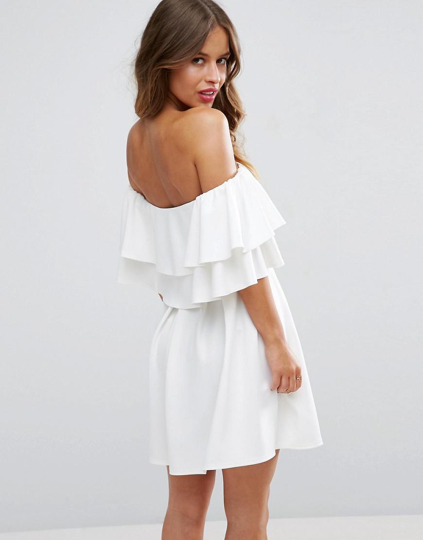 ASOS Ruffle Off Shoulder Mini Dress in White | Lyst