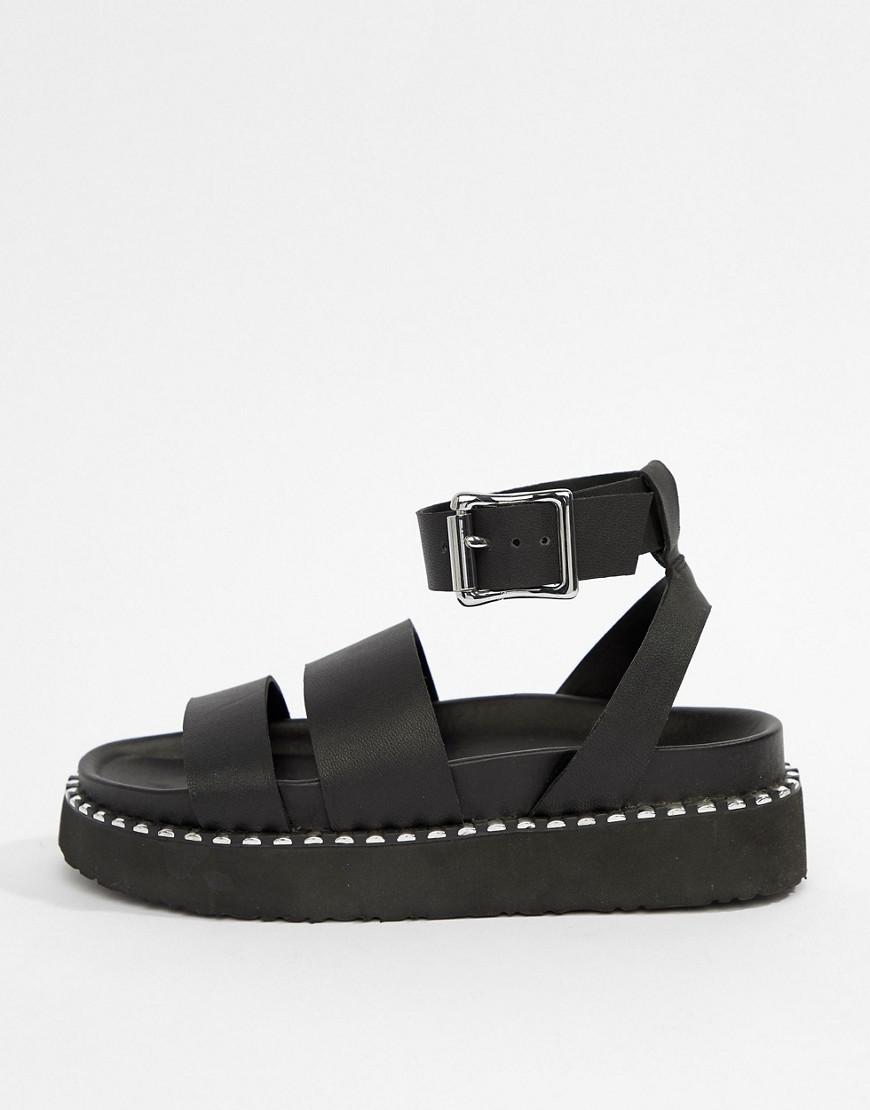 ASOS Feebs Leather Chunky Flat Sandals in Black - Lyst