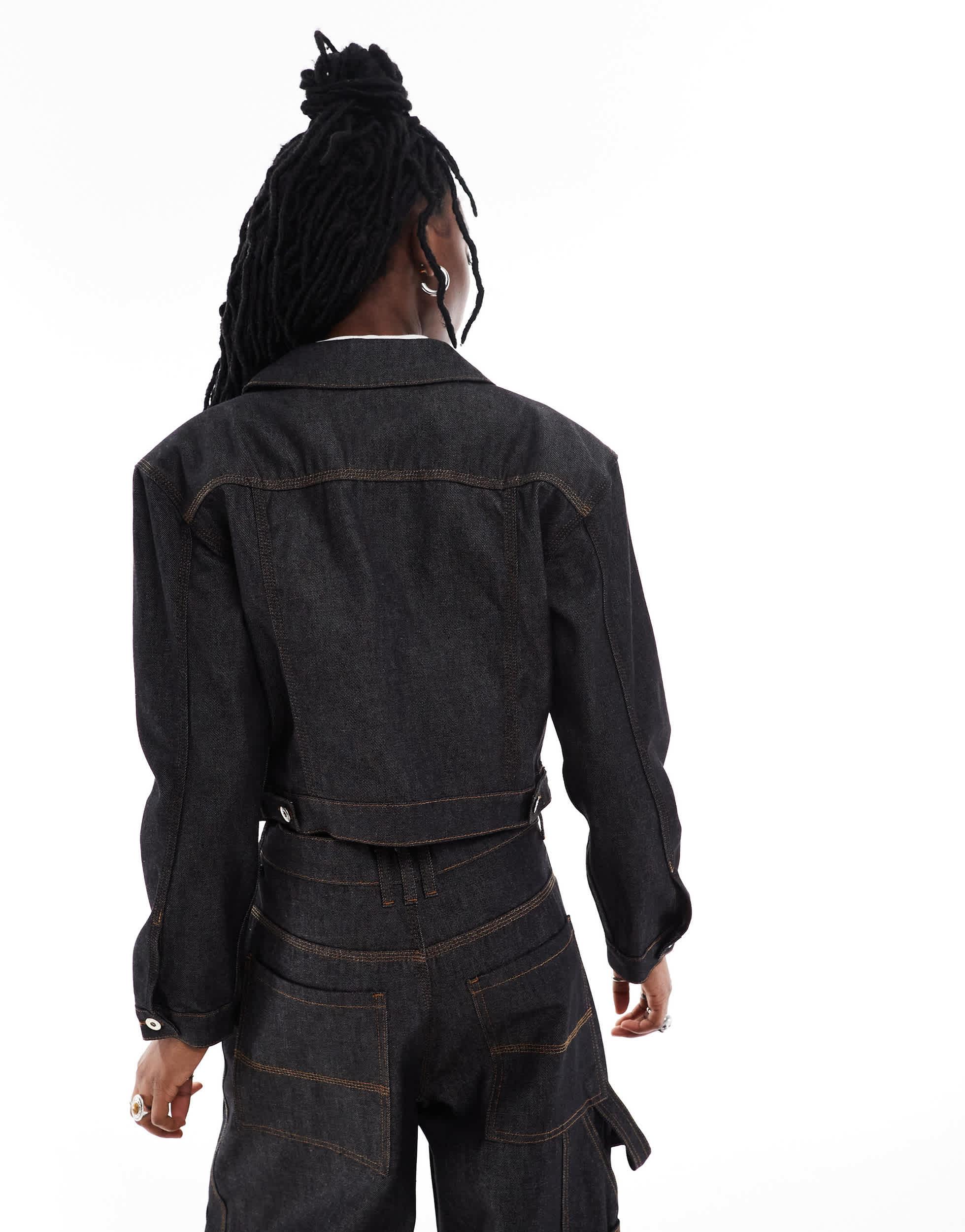 Collusion Cropped Denim Jacket Co ord in Black Lyst