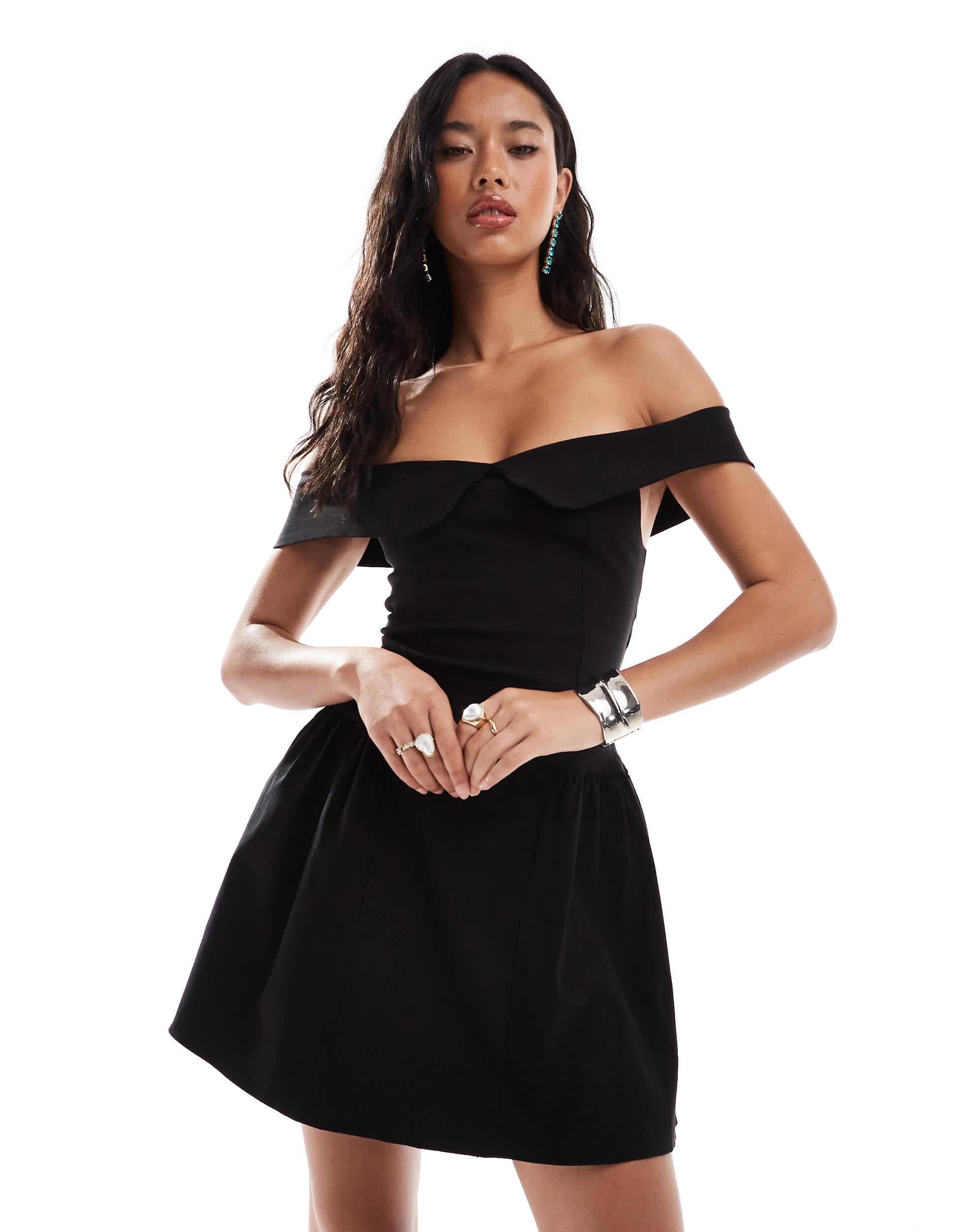 foldover off the shoulder skater cocktail dress Ruched Fold Over Off the Shoulder Tiered Skater Dress