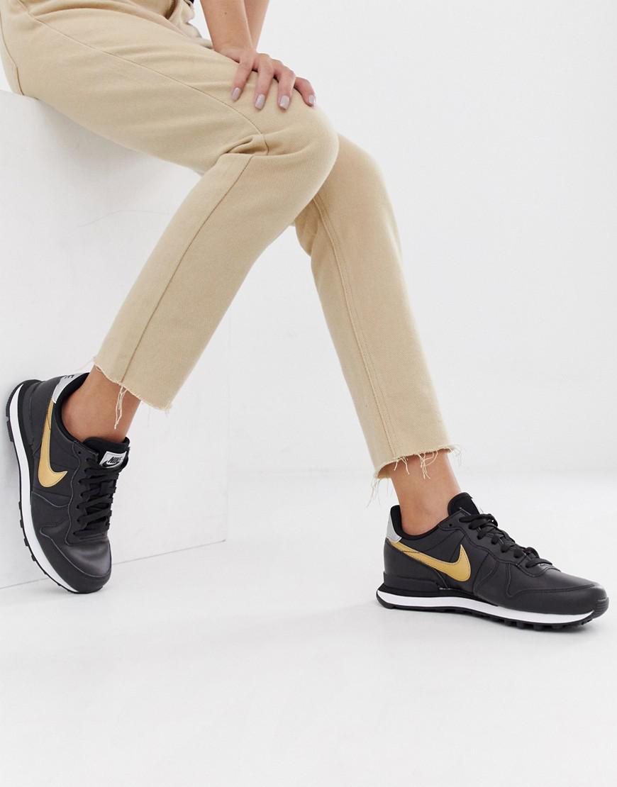 Nike Leather Black And Gold Internationalist Trainers | Lyst