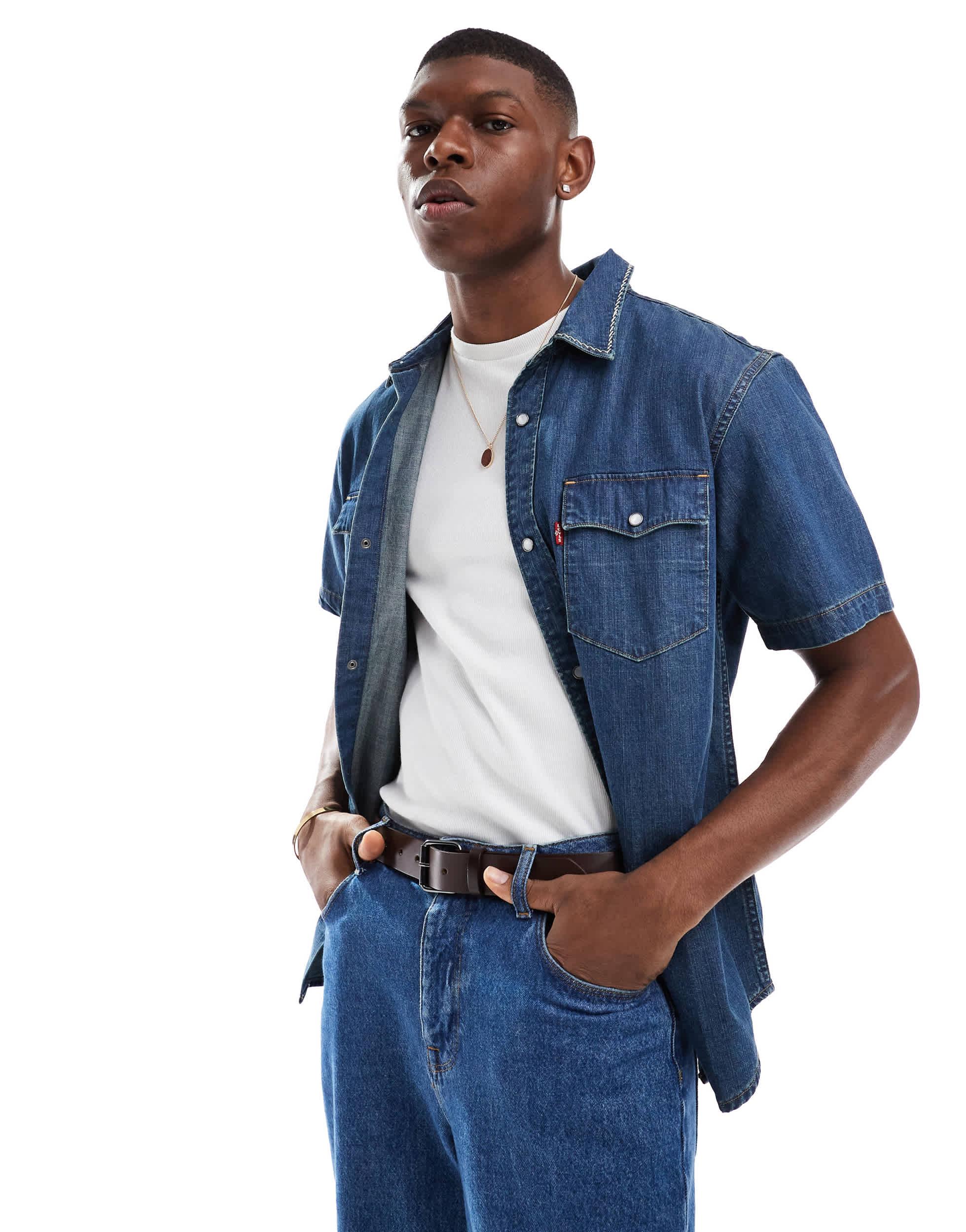 Levi's Relaxed Fit Western Short Sleeve Scenic Back Embroid Denim
