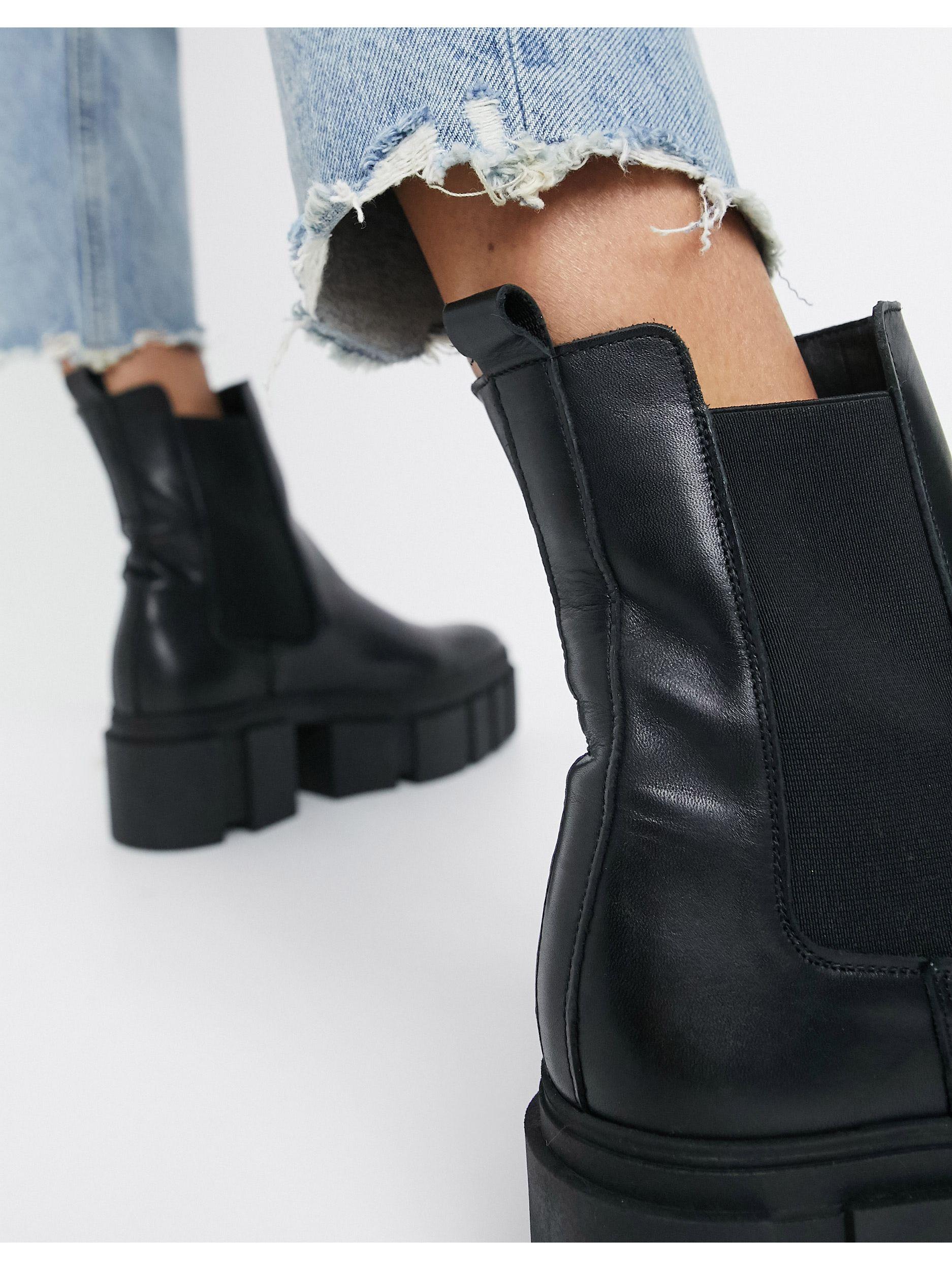 Mango Leather Chunky Sole Chelsea Boot in Black | Lyst