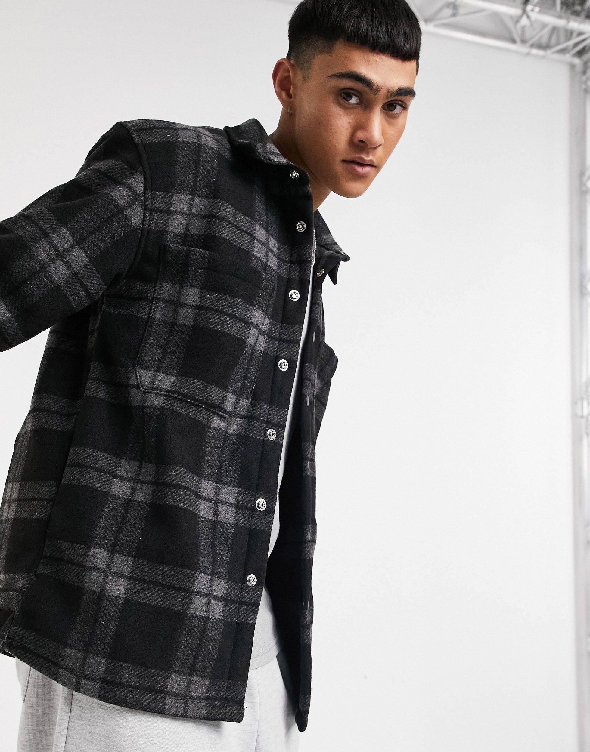 Bershka Check Overshirt Jacket in Grey (Gray) for Men | Lyst