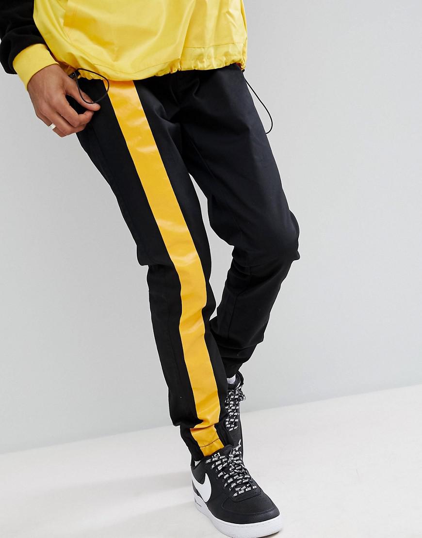 ASOS Denim Asos Skinny Joggers In Black With Yellow Stripe Detail for Men -  Lyst
