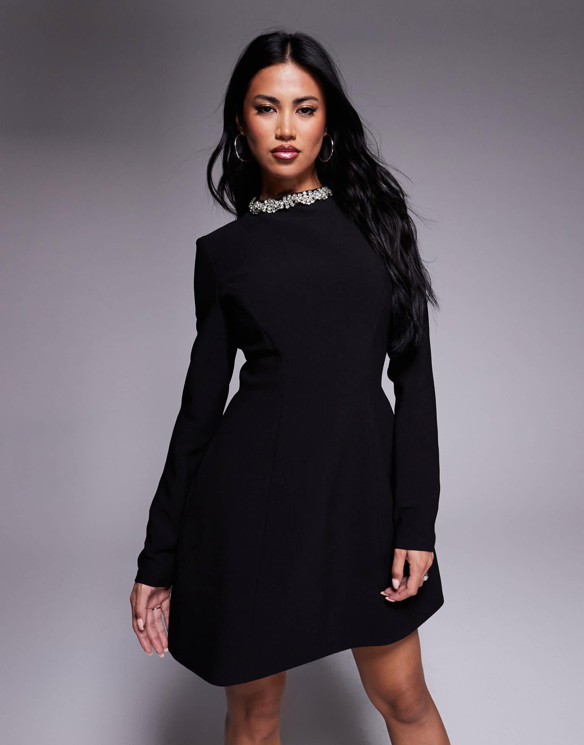 blue dress for baby girl Lyvia Long Sleeve Mini Dress Black main image 1