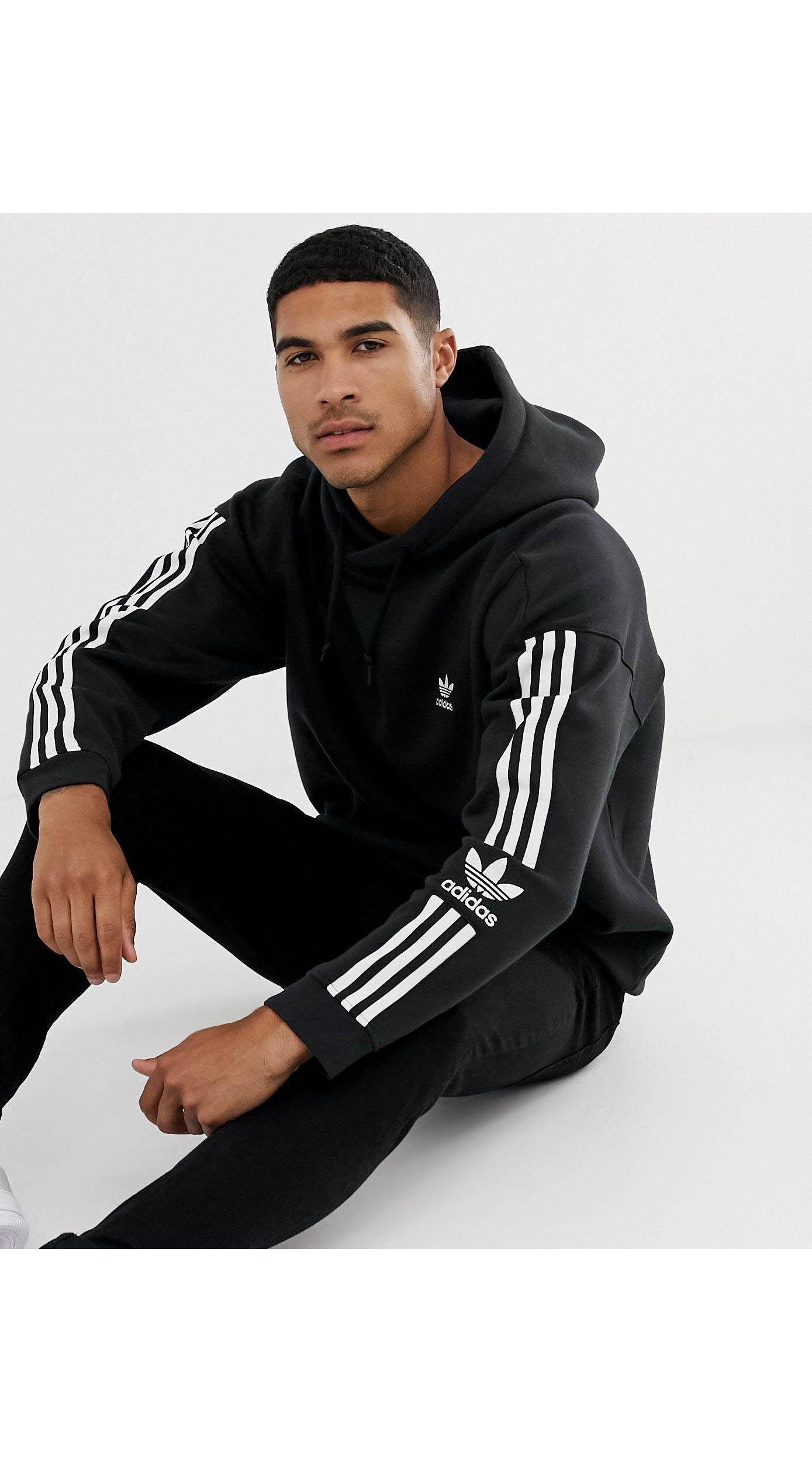 adidas Originals Cotton Hoodie With 3-stripe Lock Up Logo in Black 