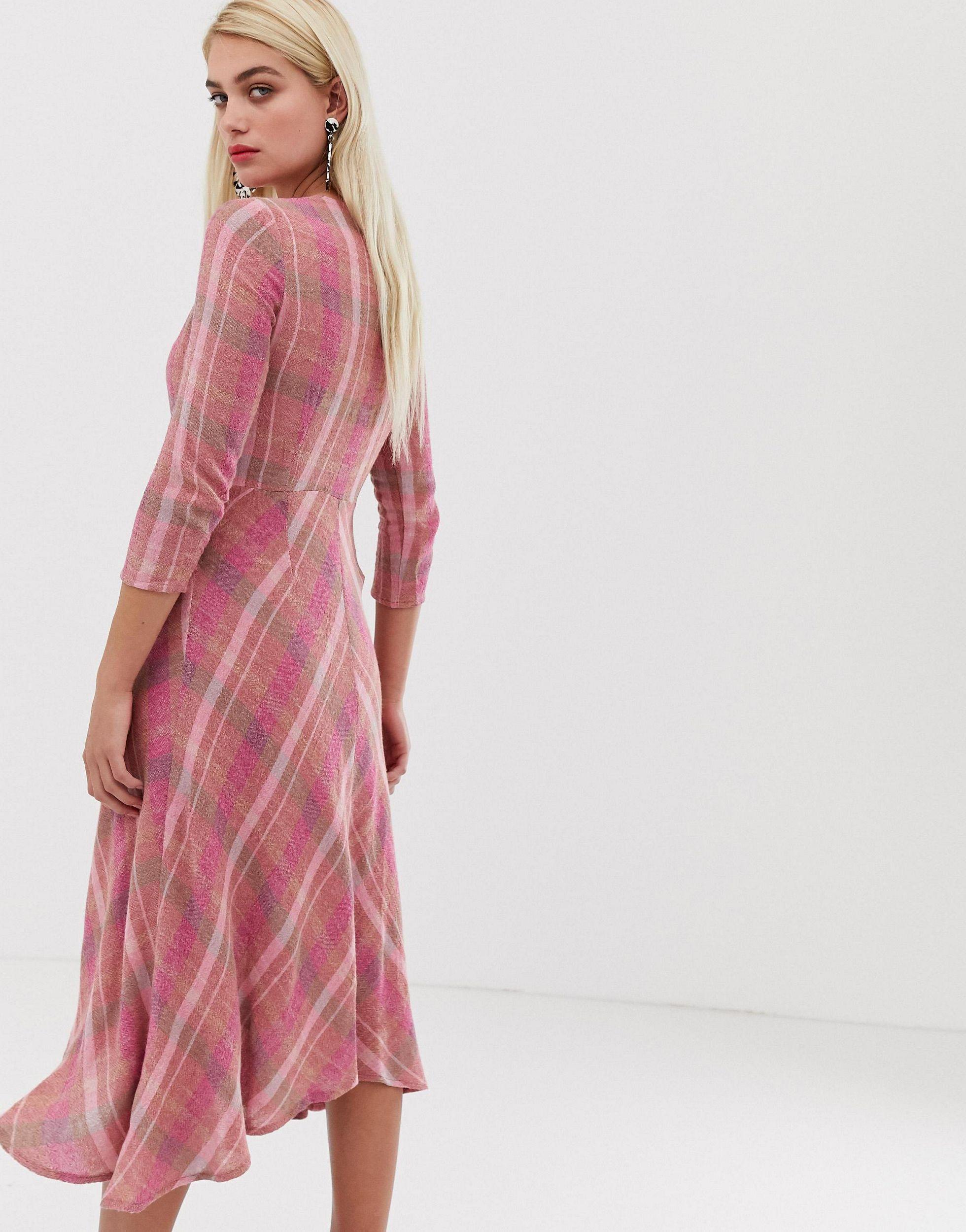 mango check pattern midi dress