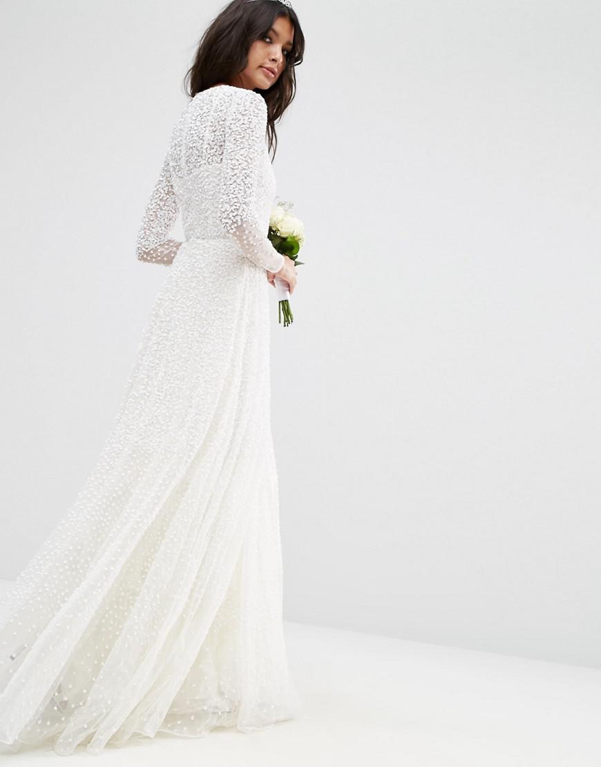 ASOS Bridal Embellished Long Sleeve Maxi Dress in White | Lyst
