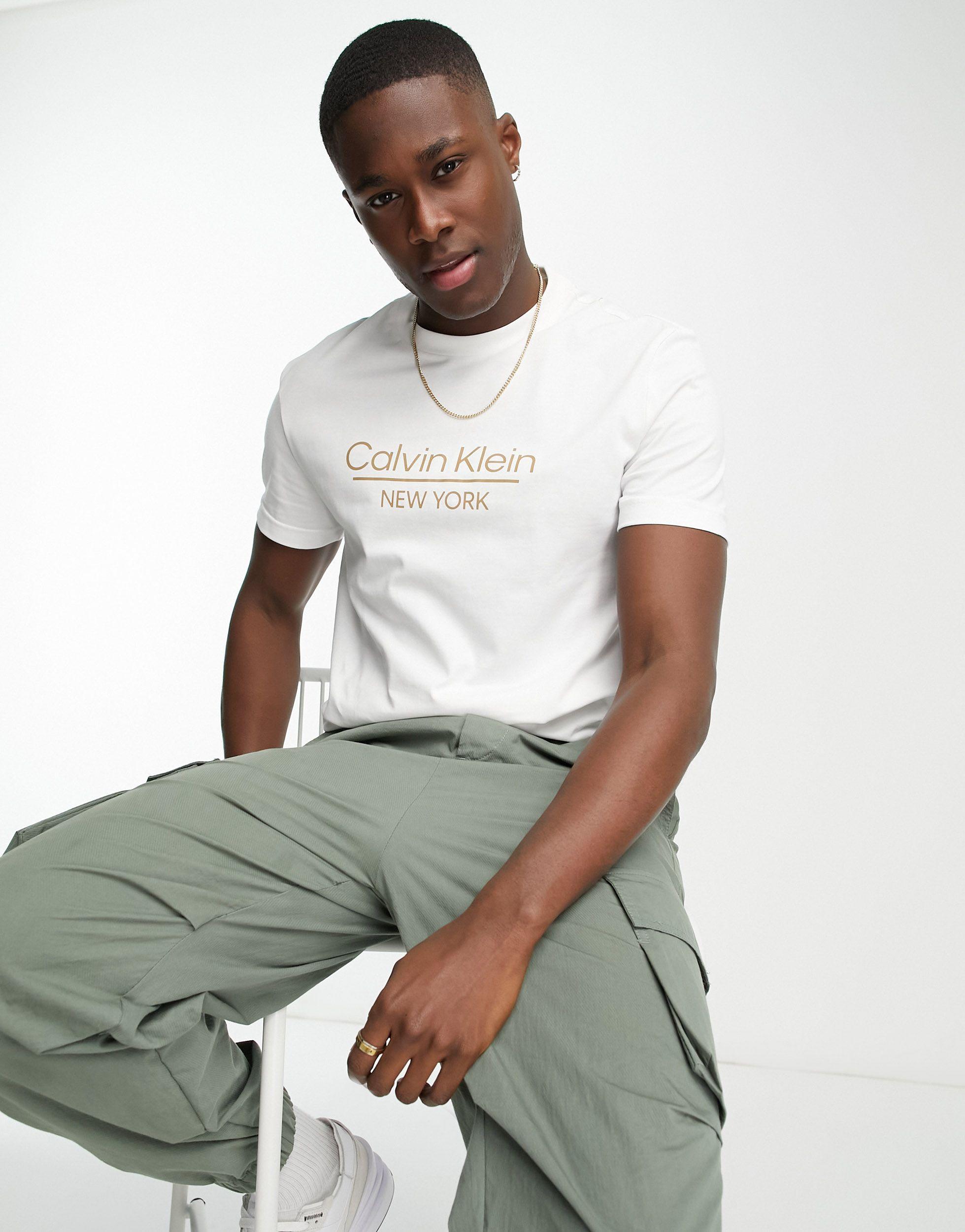 Calvin Klein cotton central logo t-shirt in white