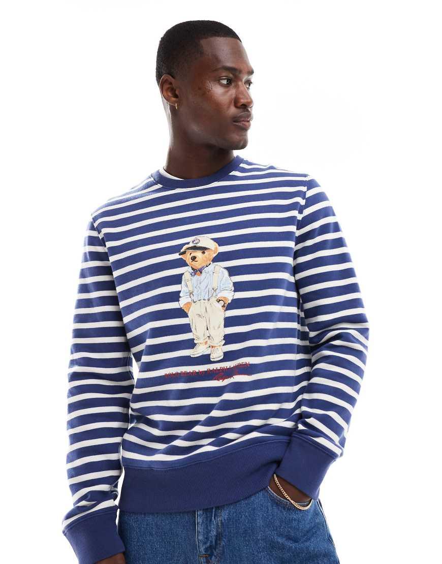 Felpa A Righe Blu E Bianche Con Stampa Di Orso Hemingway da Uomo