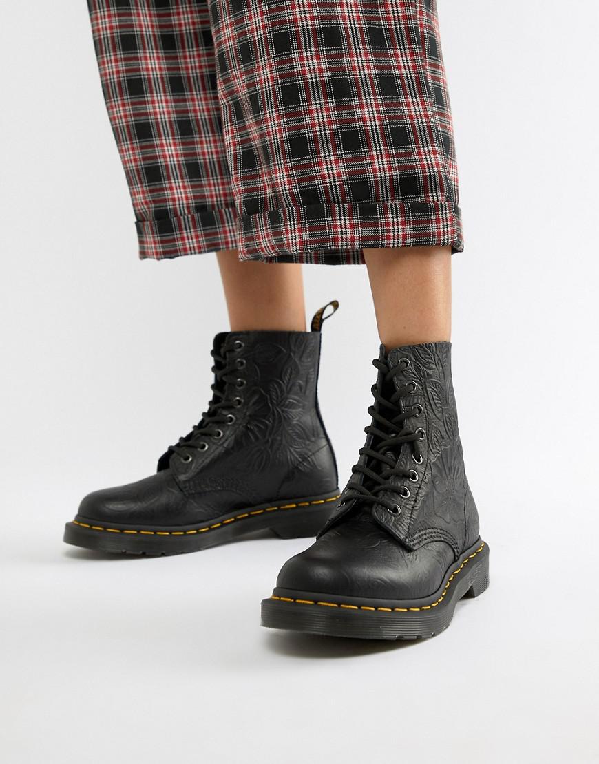 Dr. Martens 1460 Pascal Embossed Black Leather Flat Ankle Boots - Lyst