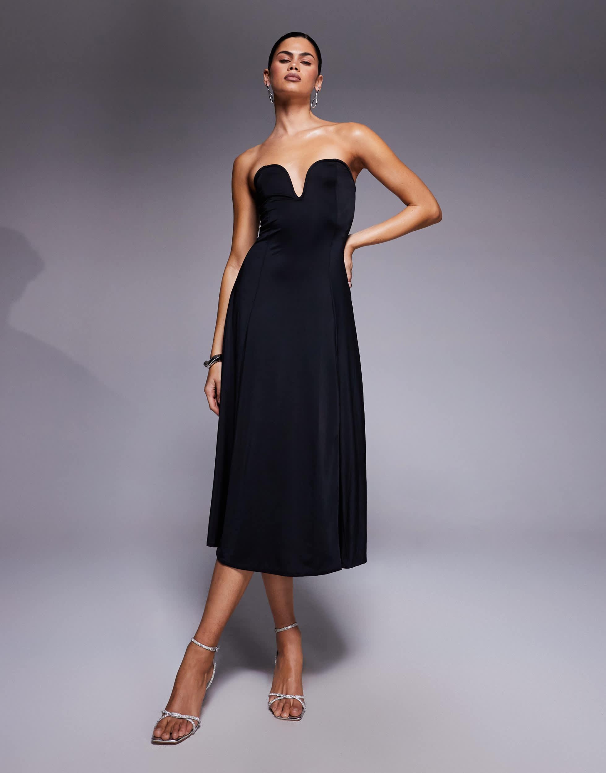 Oh Polly Bandeau Split Dress Embellished Bandeau Cowl Neck Maxi Dress In Light  Blue Parallel