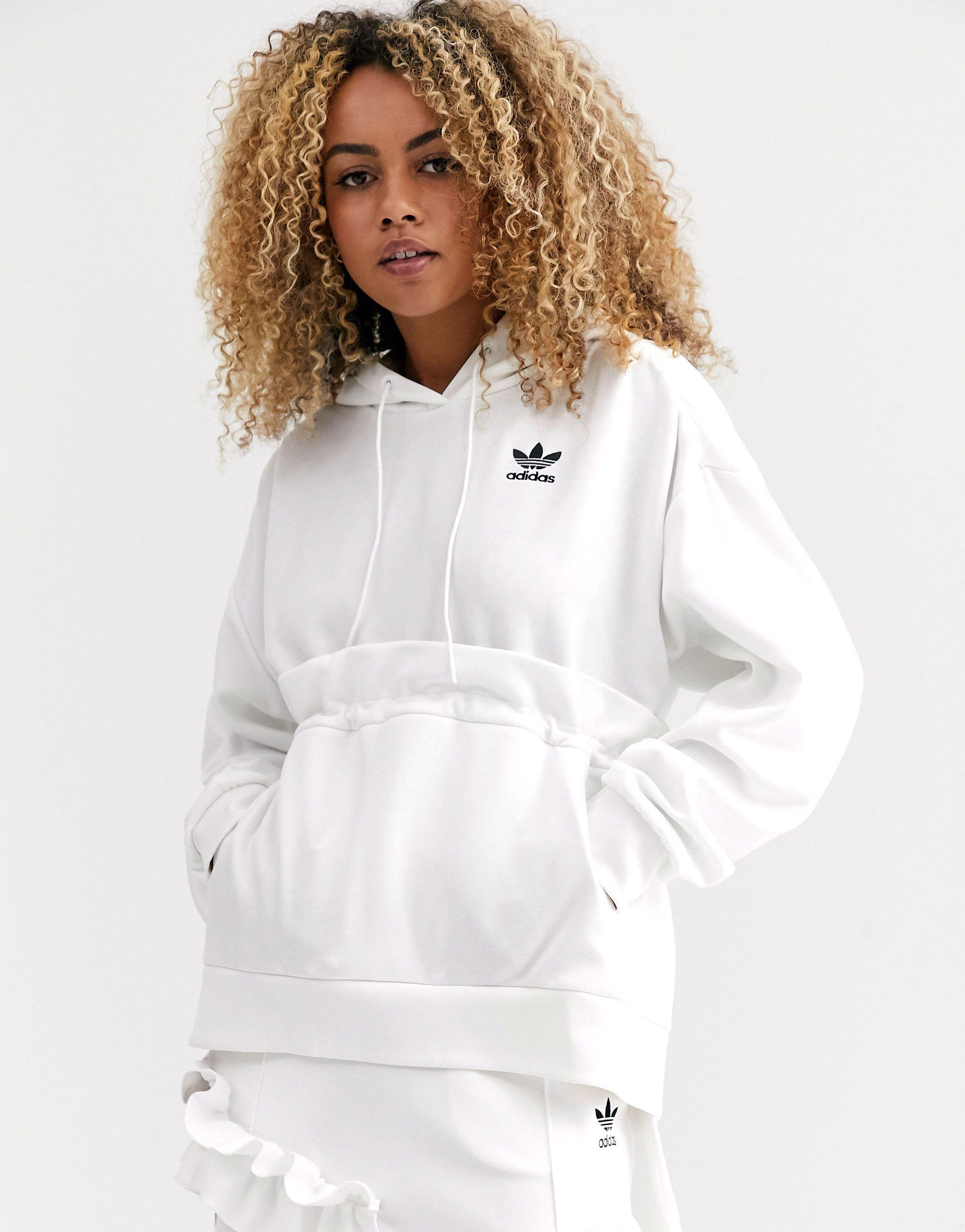 adidas Originals X J Koo Trefoil Ruffle Hoodie in White | Lyst