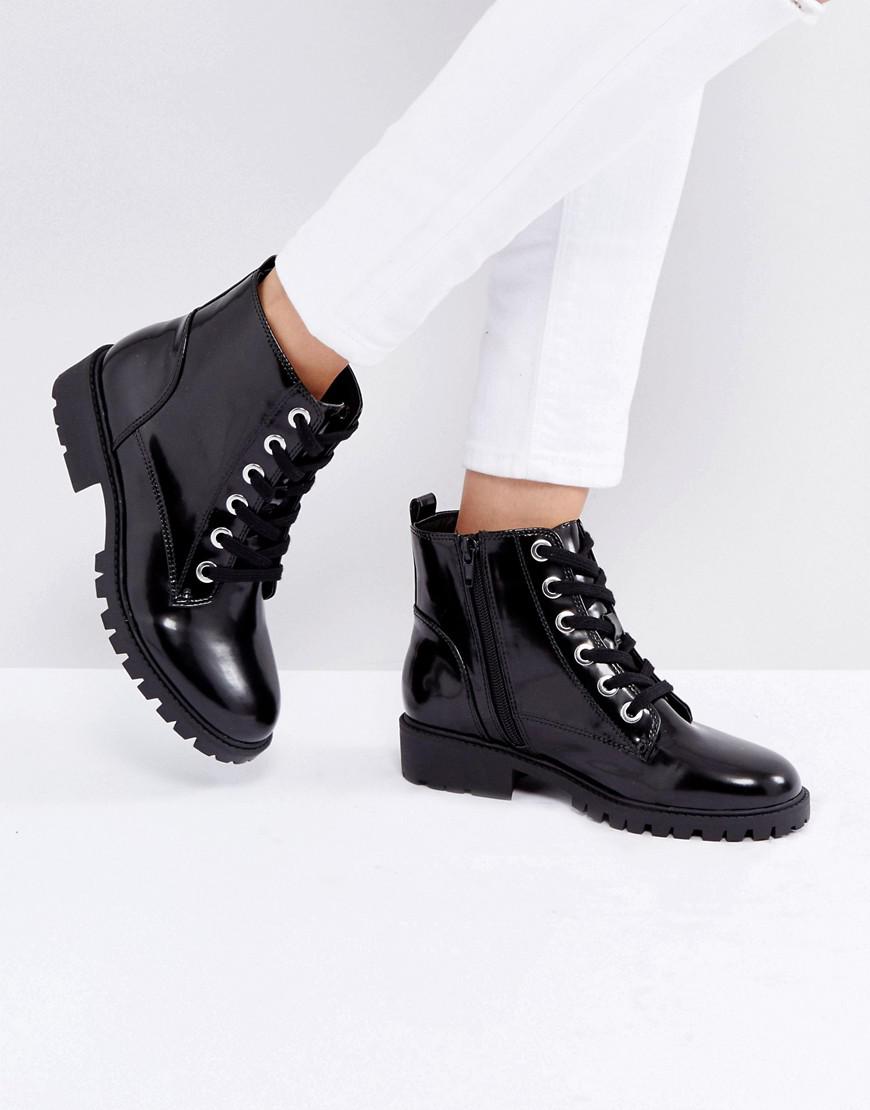 London Rebel Lace Up Silver Eyelet Ankle Boot in Black - Lyst