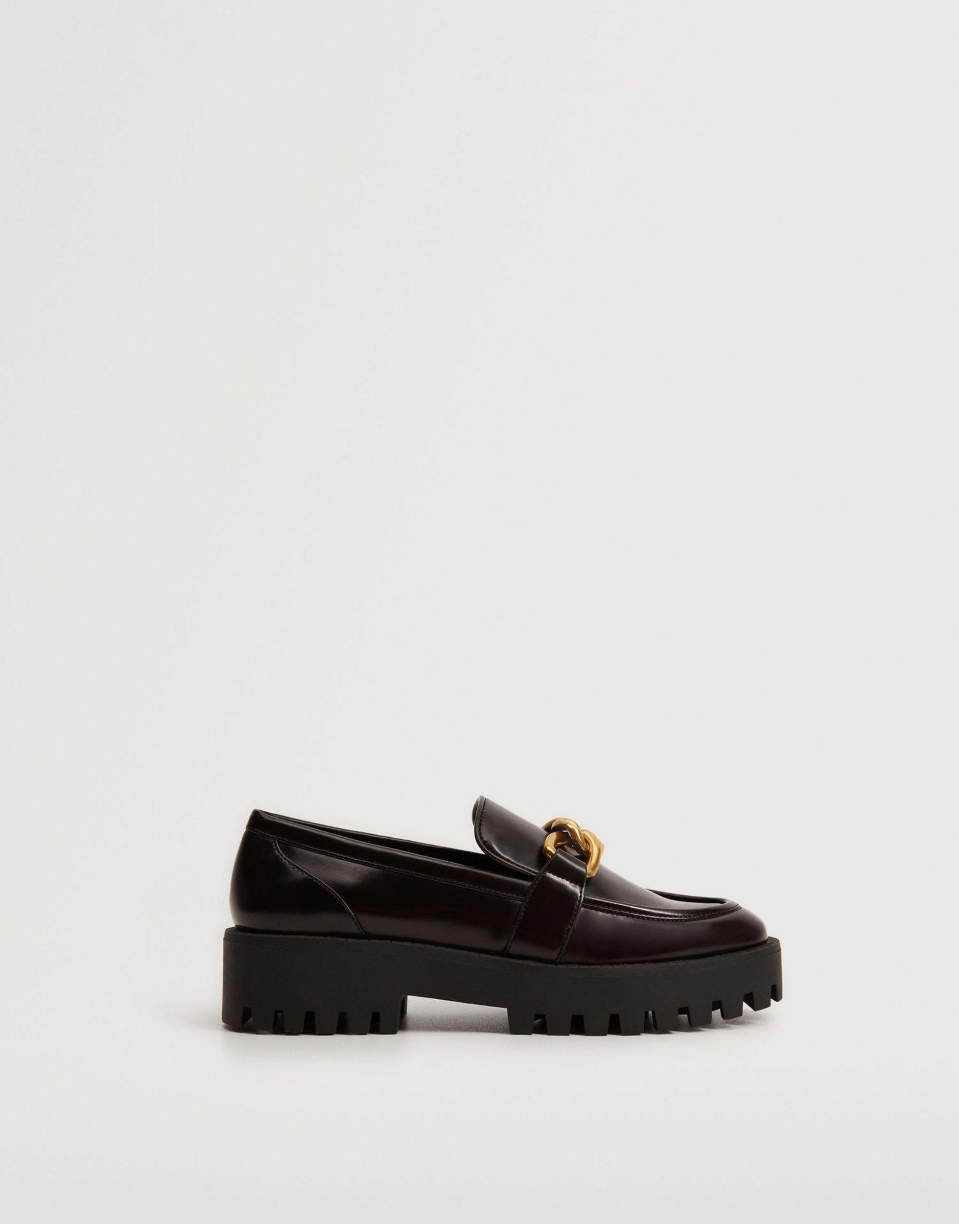 Mango Chunky Flat Loafers With Chain Detail in Black | Lyst