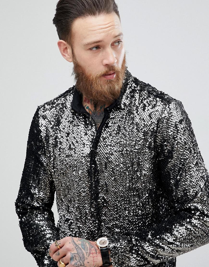 silver sequin mens shirt