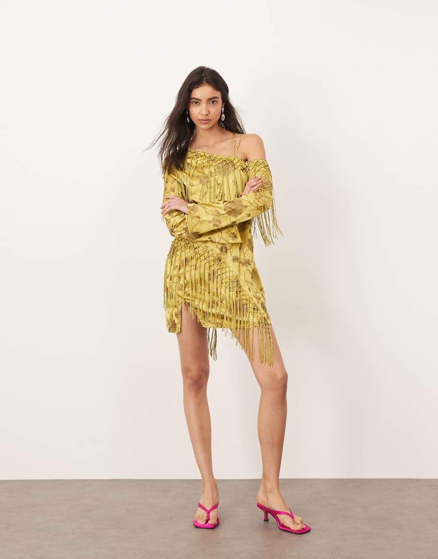 Vestido Corto Vestido Amarillo Flecos Vestido Flecos Zara Vestidos