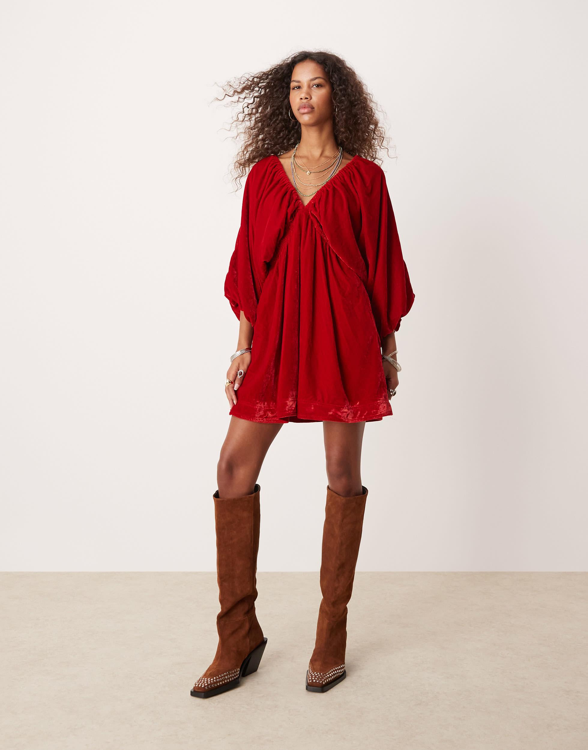 red velvet free people dress Portia Velvet Mini Dress by Free People
