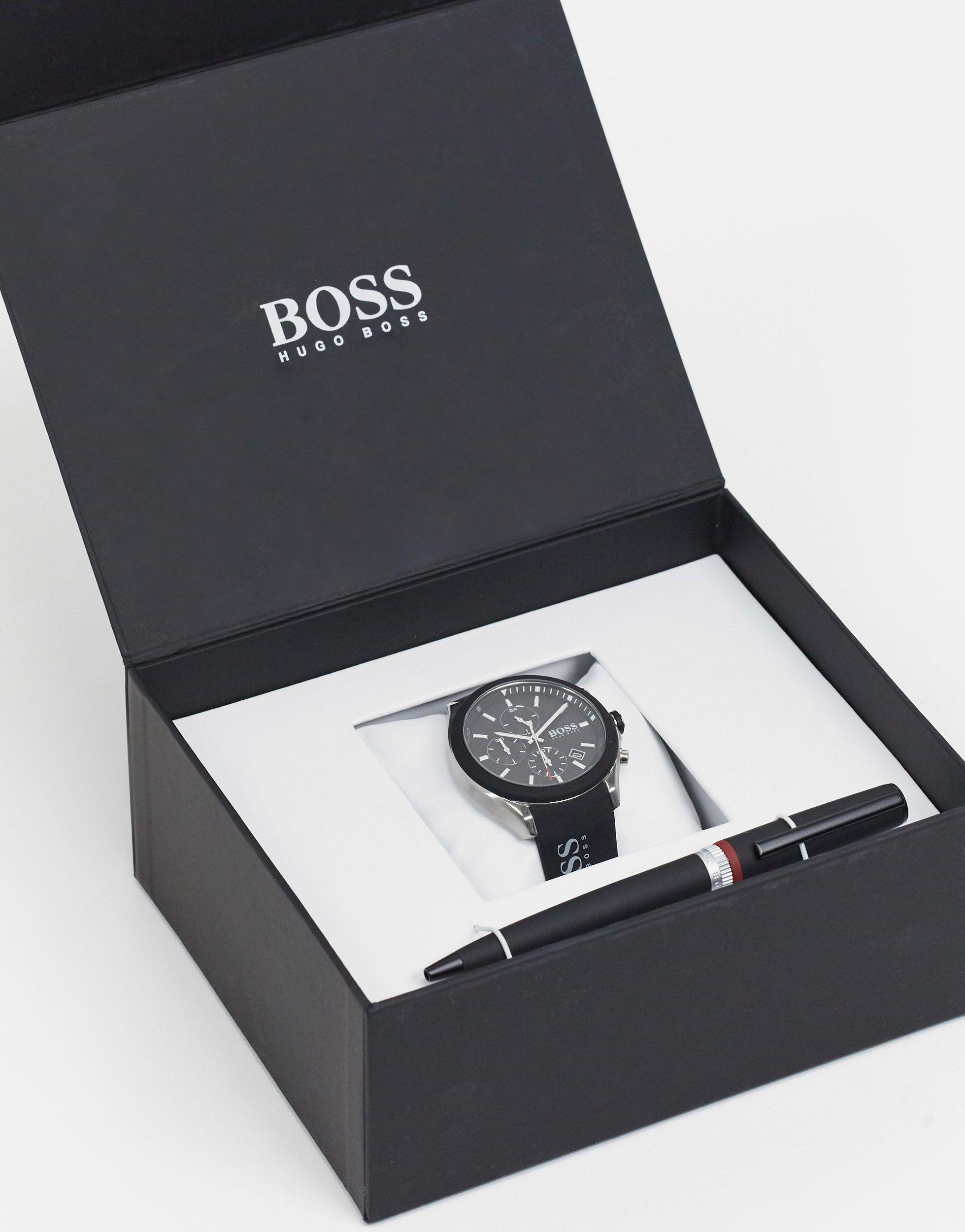 BOSS by HUGO BOSS – Armbanduhr mit Lederarmband und Stift als Geschenkset  in Schwarz für Herren | Lyst DE