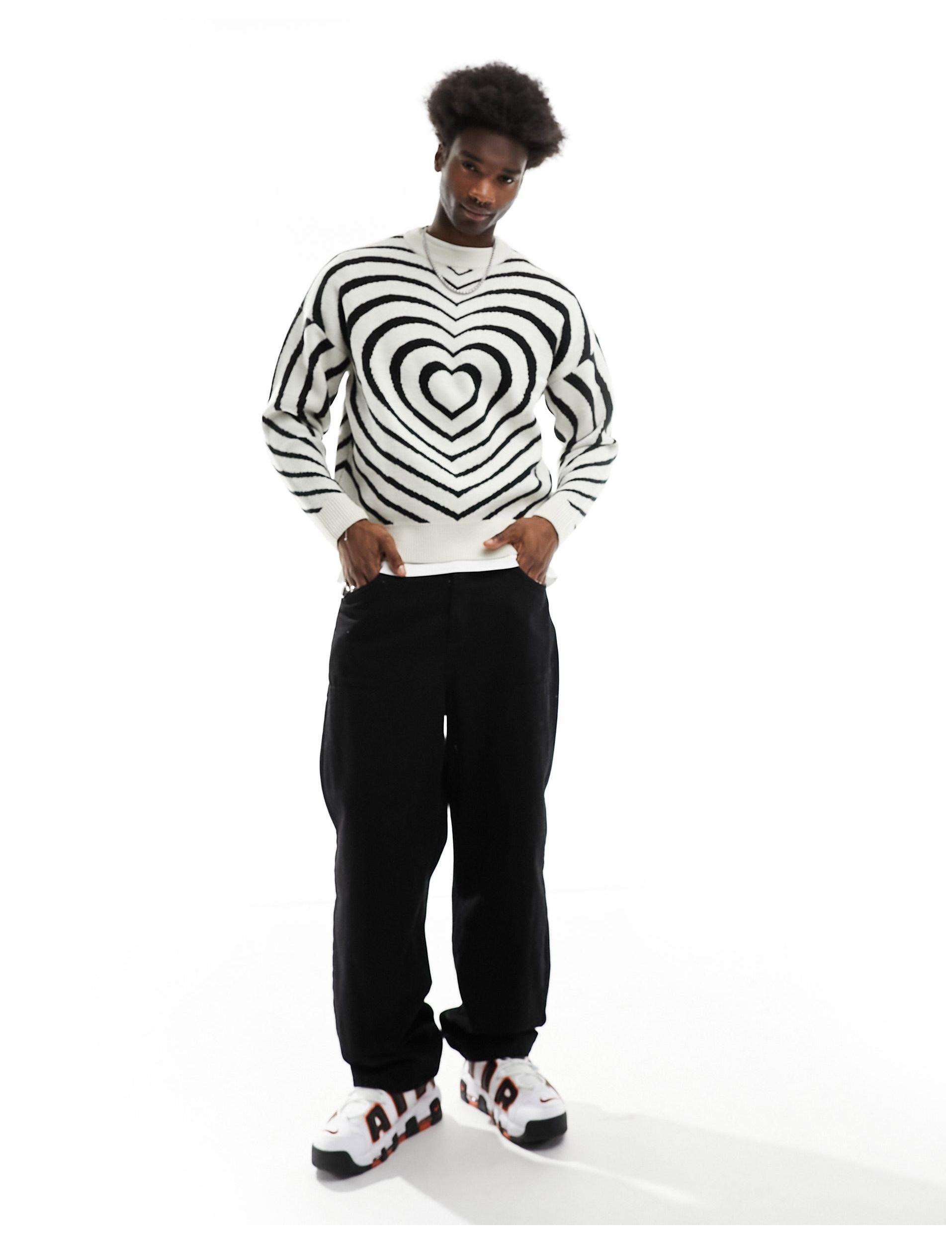 Bershka Heart Knitted Jumper in White for Men | Lyst