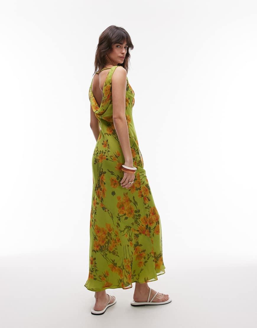 topshop double layered cowl neck maxi dress in buttermilk floral TOPSHOP Built Up Double Layered Cowl Neck Maxi Dress