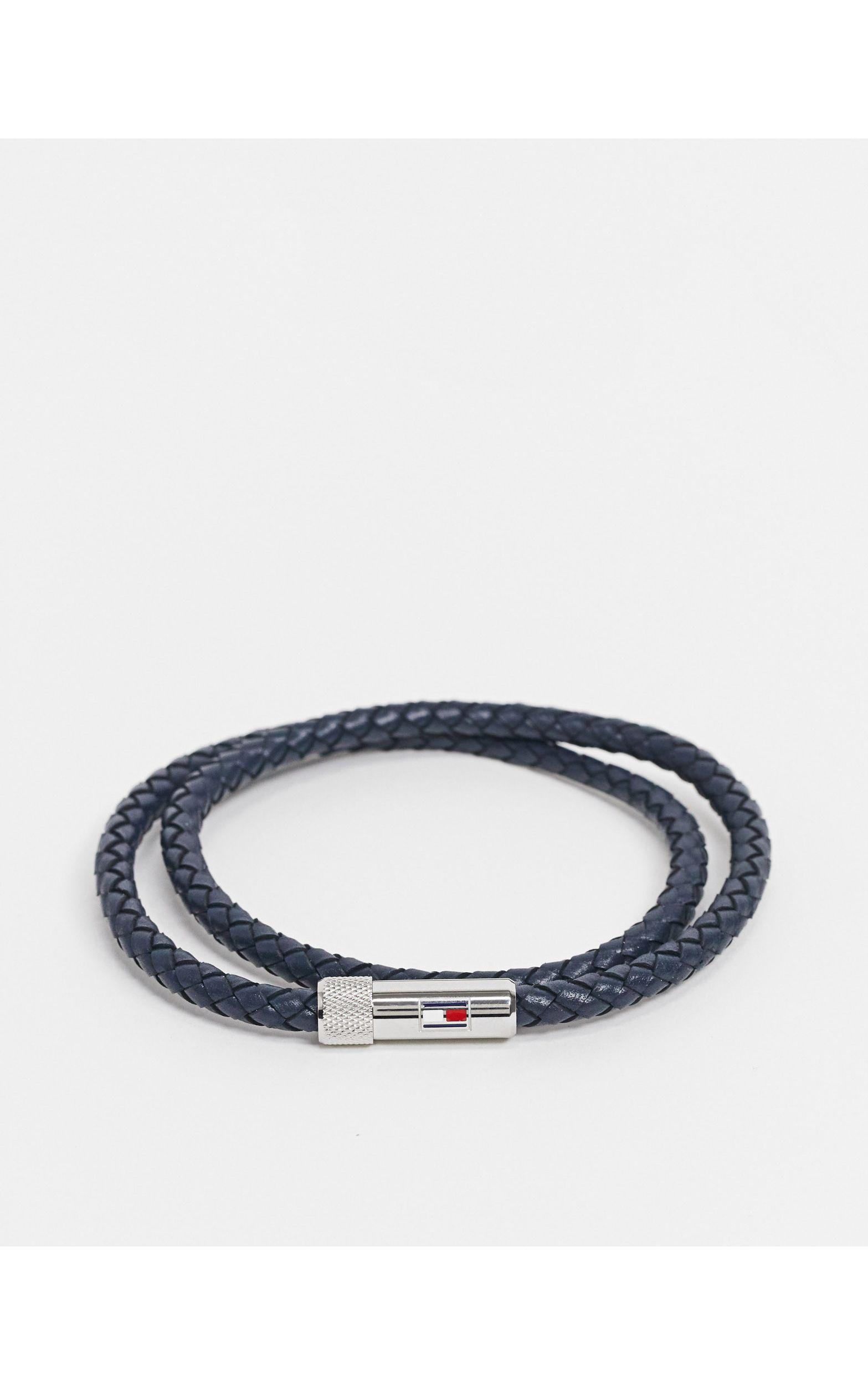 Tommy Hilfiger Double Wrap Leather Bracelet in Navy (Blue) for Men - Lyst