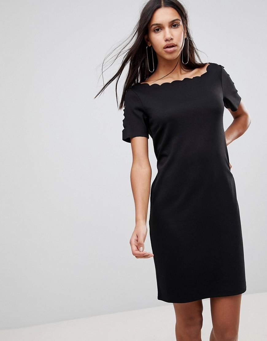 Y.A.S Leather Scallop Shift Dress in Black - Lyst