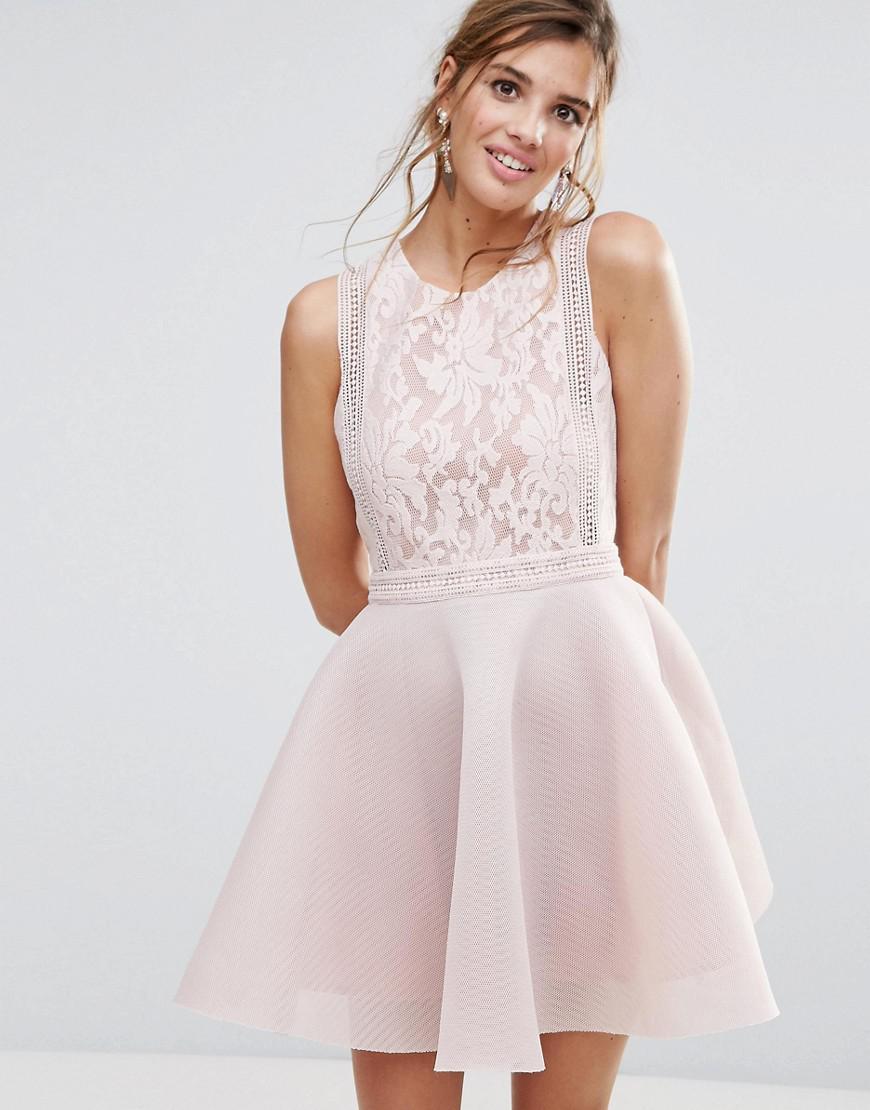 pink lace skater dress