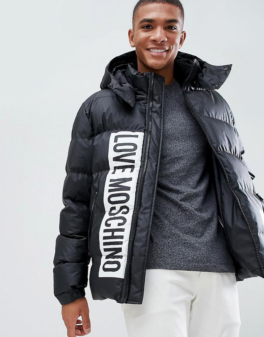 Love Moschino Printed Logo Puffer Jacket in Black for Men | Lyst