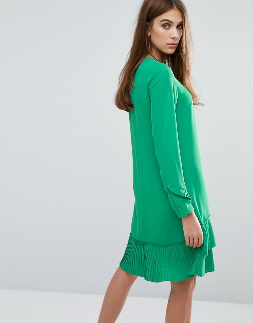 warehouse green pleated dress
