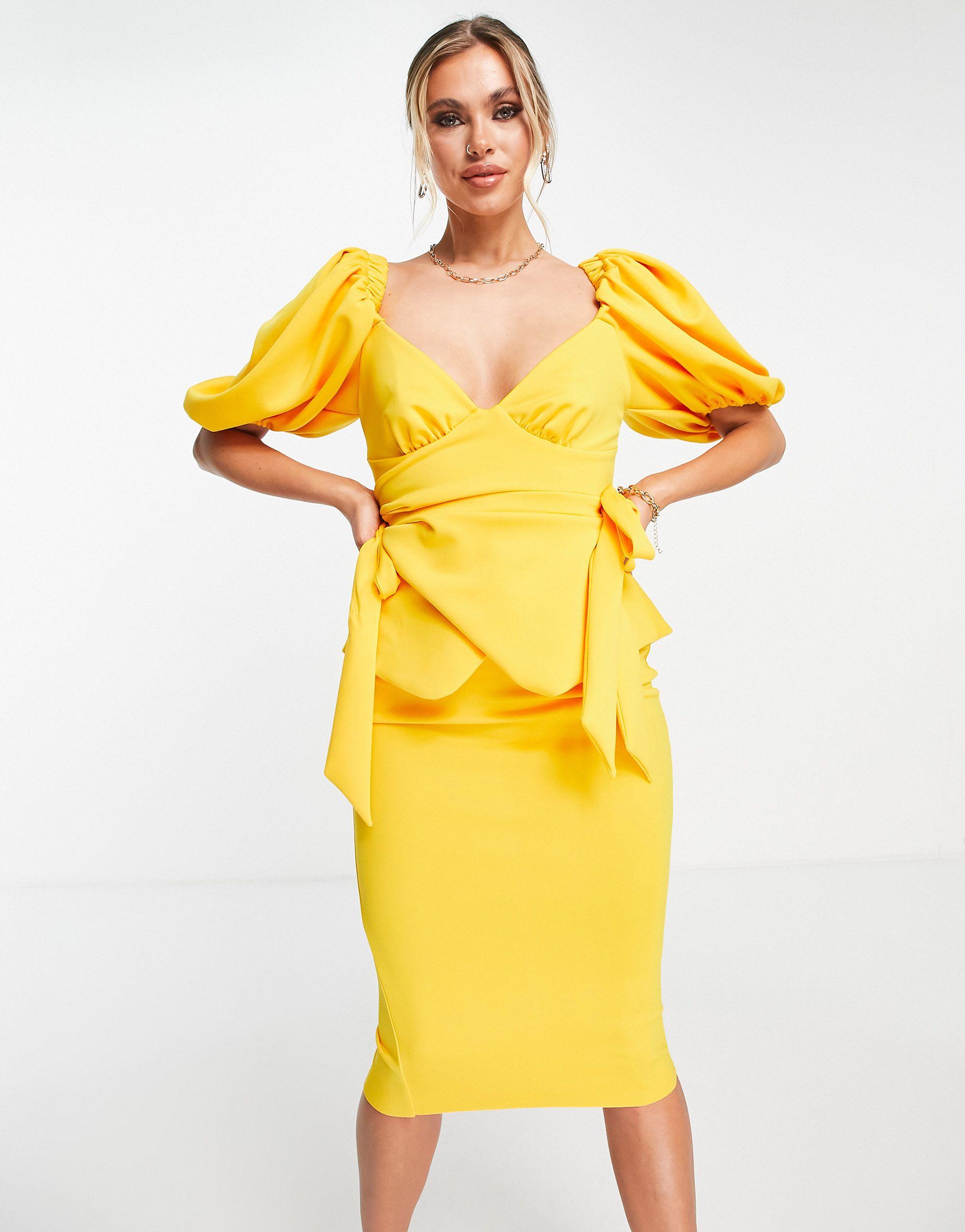 Vestito midi longuette con maniche a sbuffo e scollo a cuore